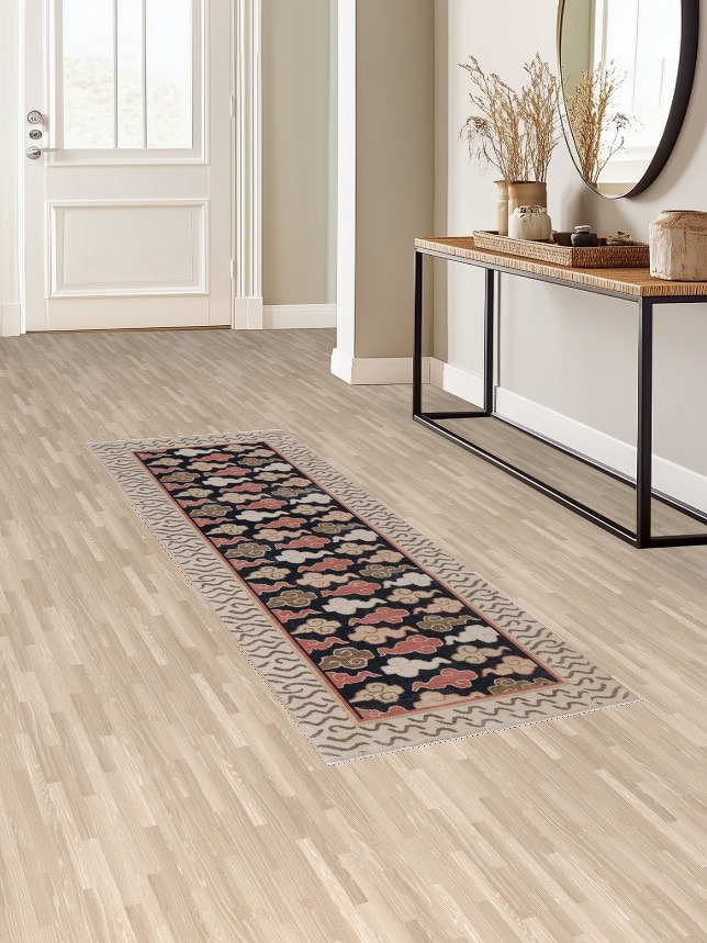 Geometric Art Deco Turkish Runner Rug 3x8