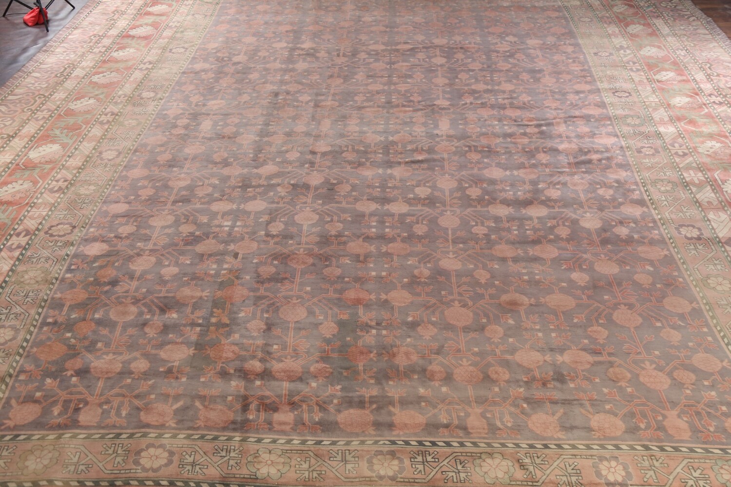 Pre-1900 Antique Mongolian Khotan Large Vegetable Dye Rug 25x37