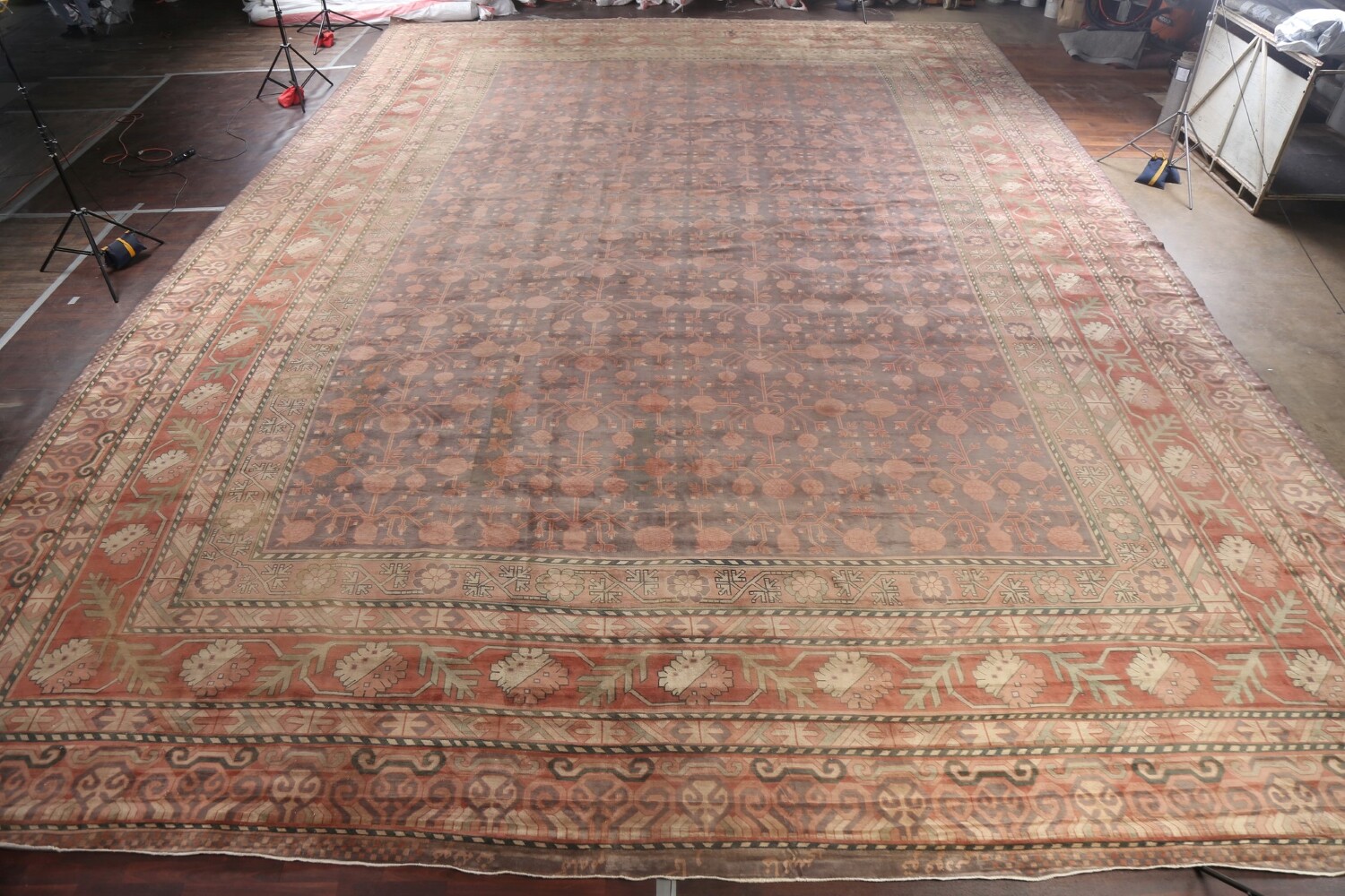 Pre-1900 Antique Mongolian Khotan Large Vegetable Dye Rug 25x37
