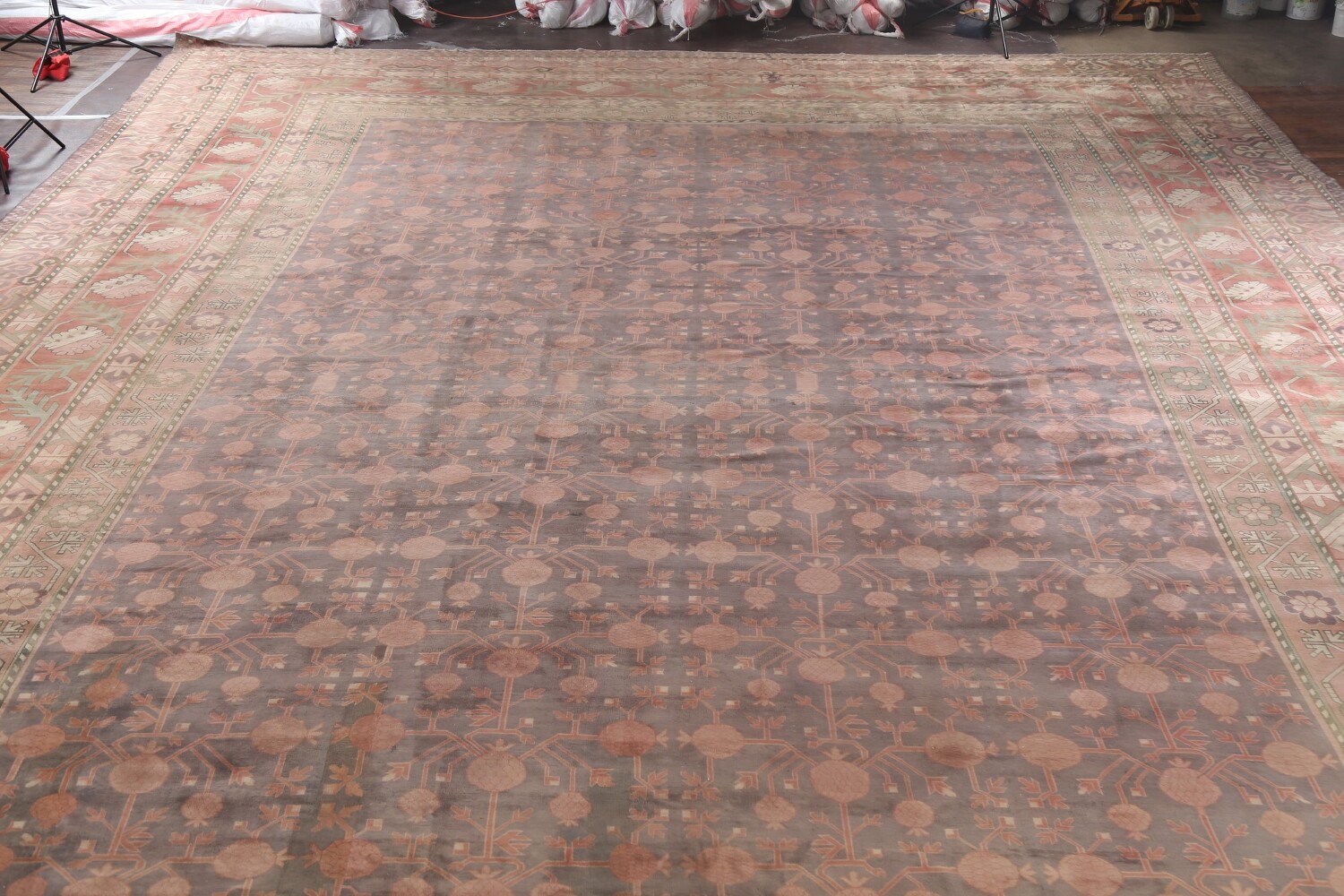 Pre-1900 Antique Mongolian Khotan Large Vegetable Dye Rug 25x37