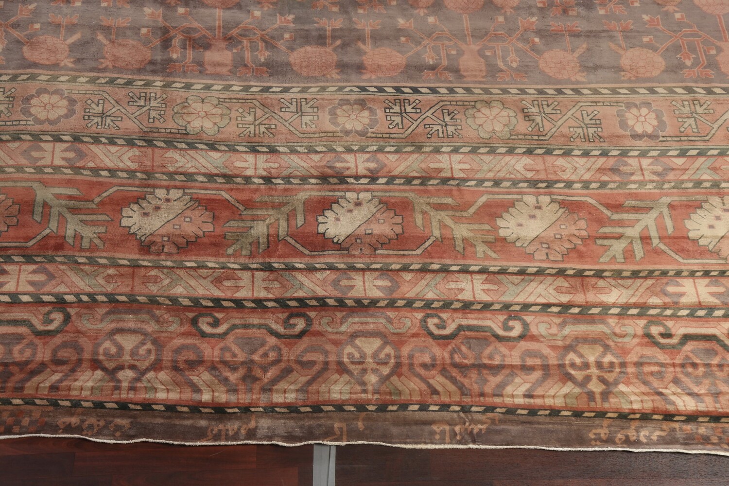 Pre-1900 Antique Mongolian Khotan Large Vegetable Dye Rug 25x37