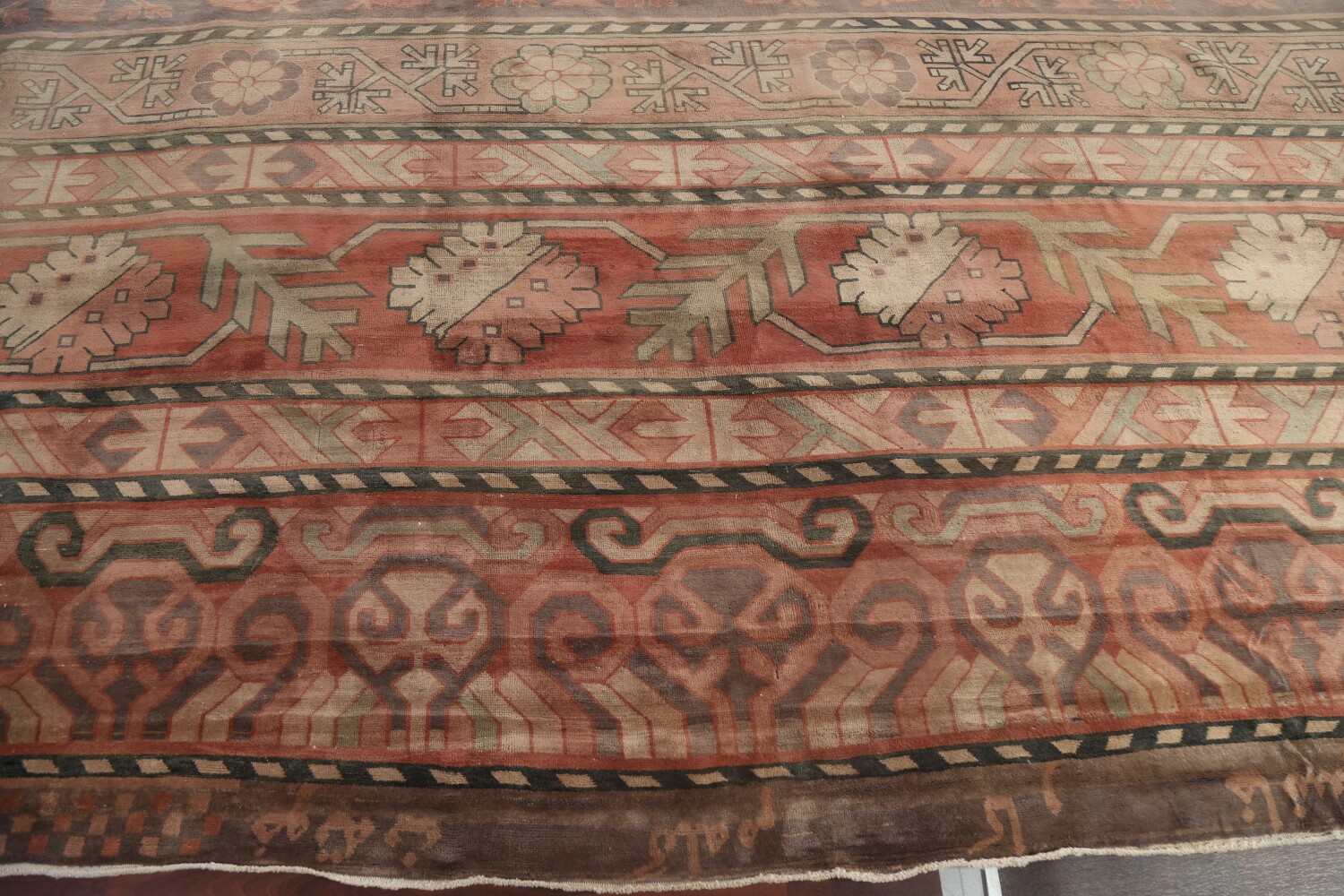 Pre-1900 Antique Mongolian Khotan Large Vegetable Dye Rug 25x37