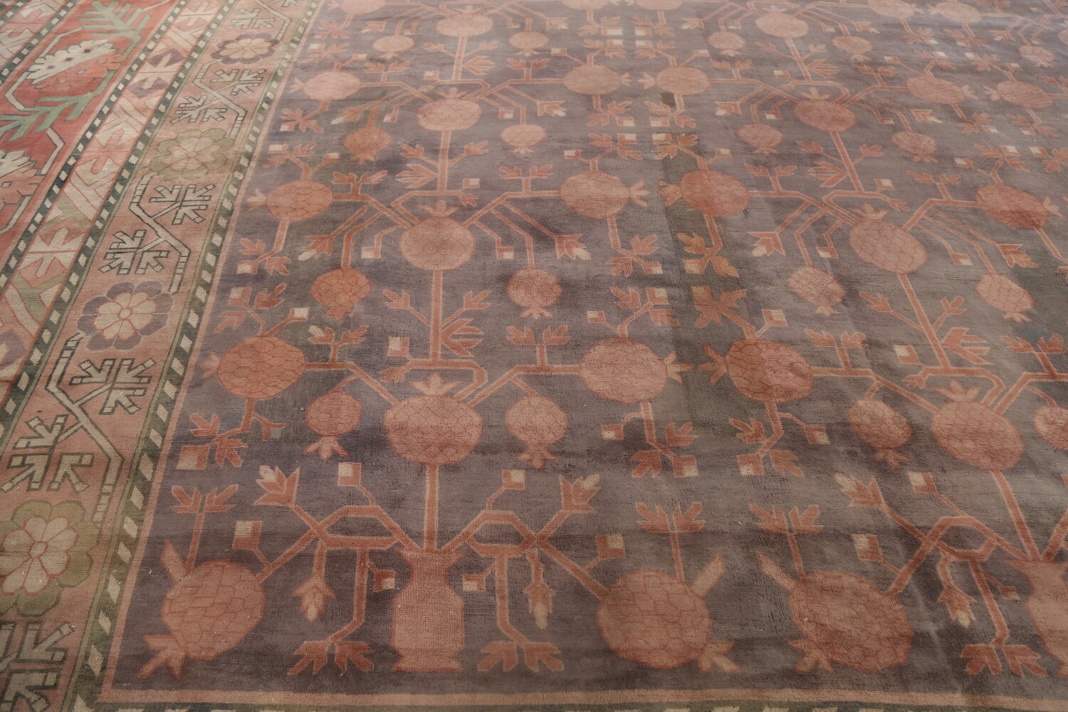 Pre-1900 Antique Mongolian Khotan Large Vegetable Dye Rug 25x37