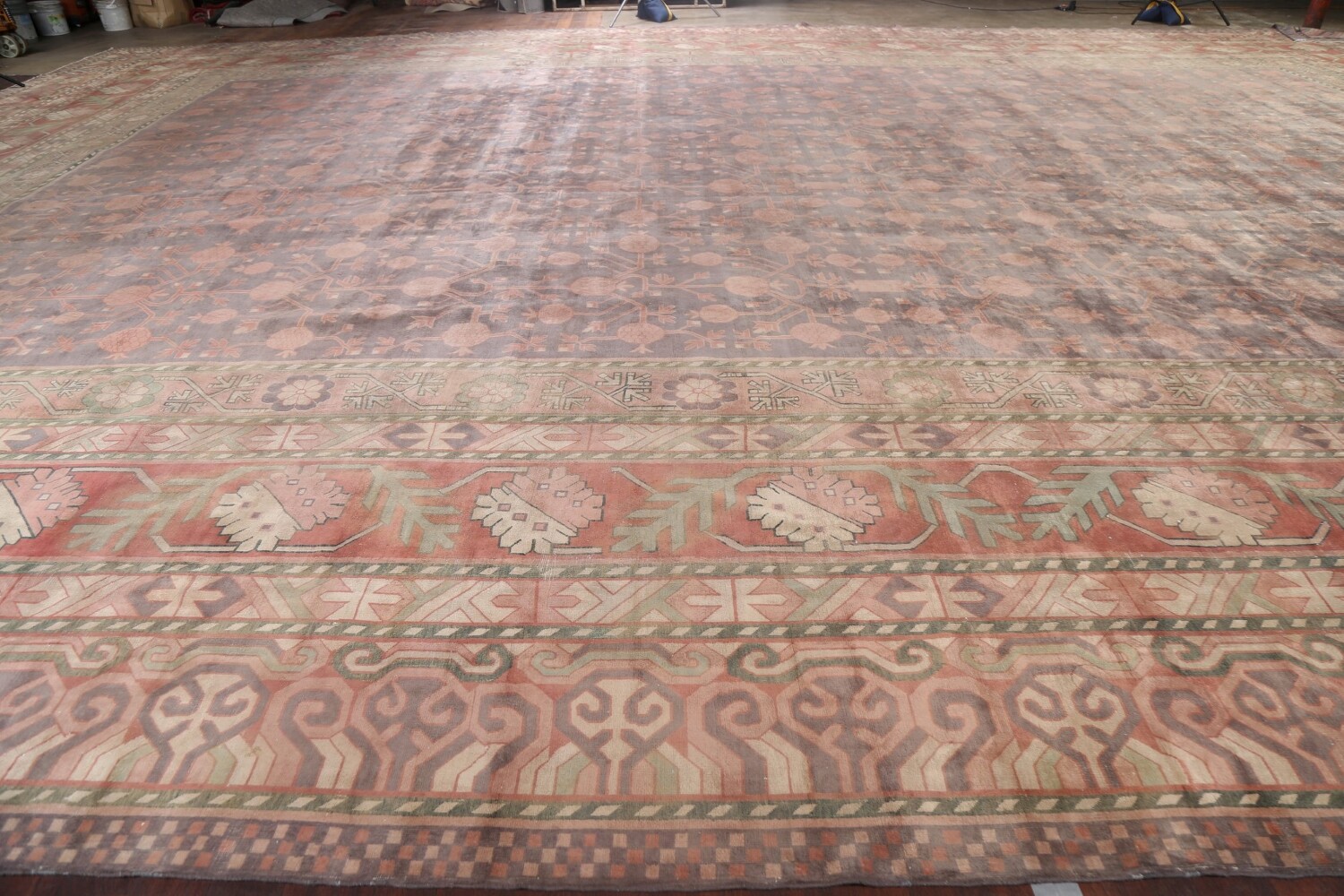 Pre-1900 Antique Mongolian Khotan Large Vegetable Dye Rug 25x37
