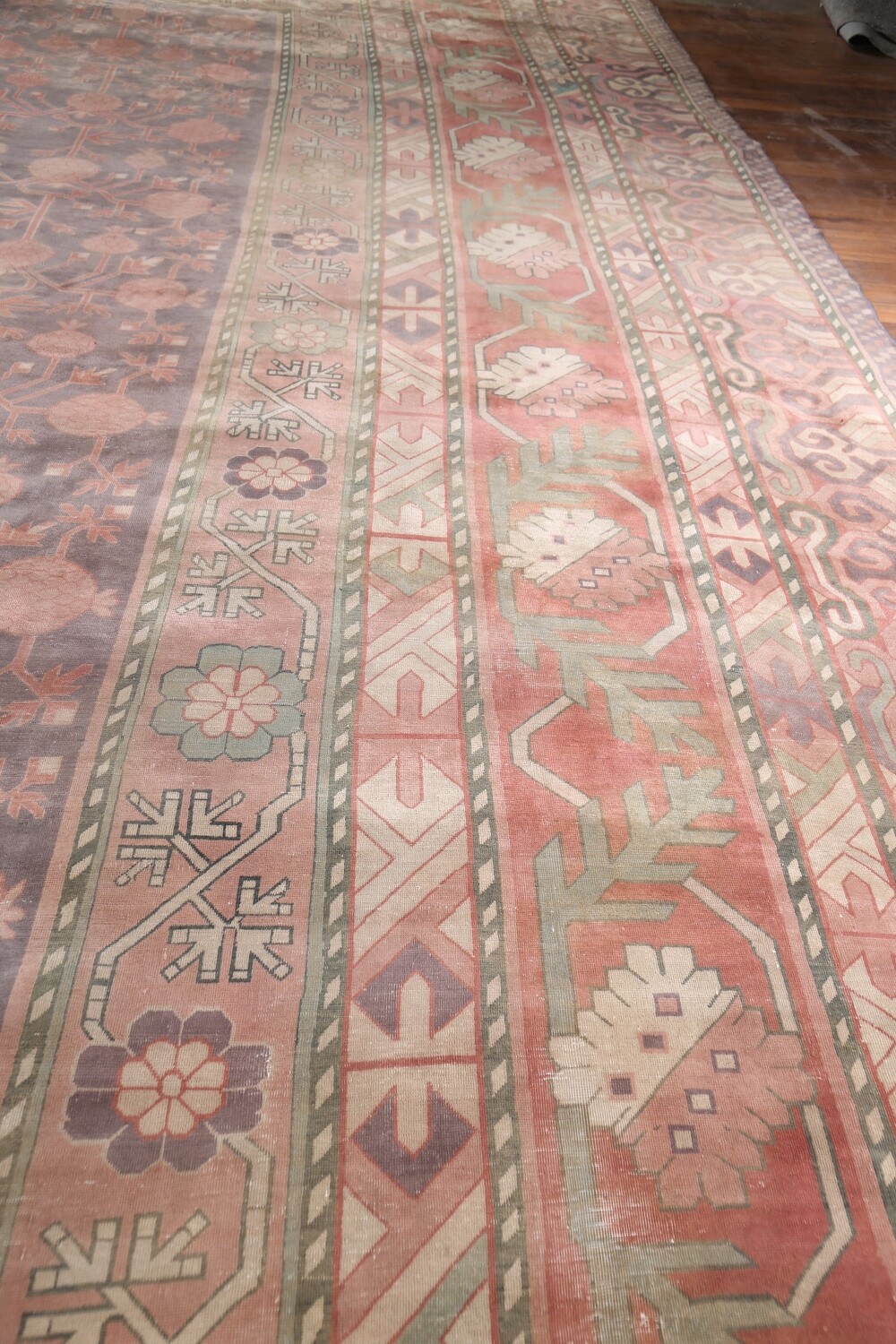 Pre-1900 Antique Mongolian Khotan Large Vegetable Dye Rug 25x37