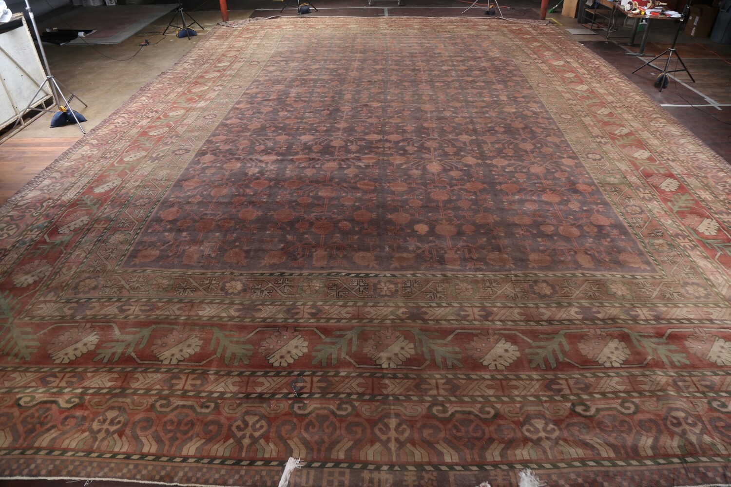 Pre-1900 Antique Mongolian Khotan Large Vegetable Dye Rug 25x37