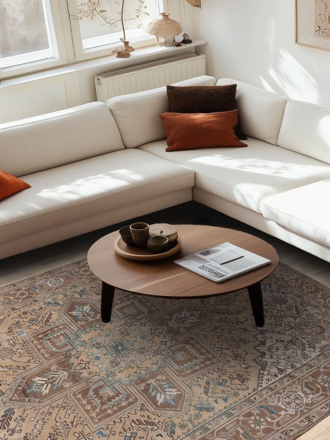 Geometric Wool Heriz Persian Area Rug 7x9