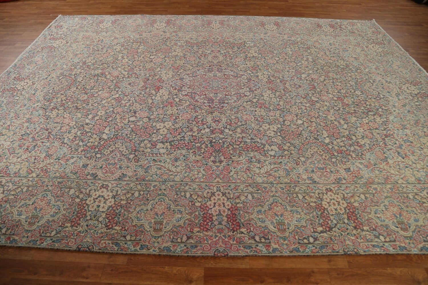 Antique Floral Kerman Persian Area Rug 9x12
