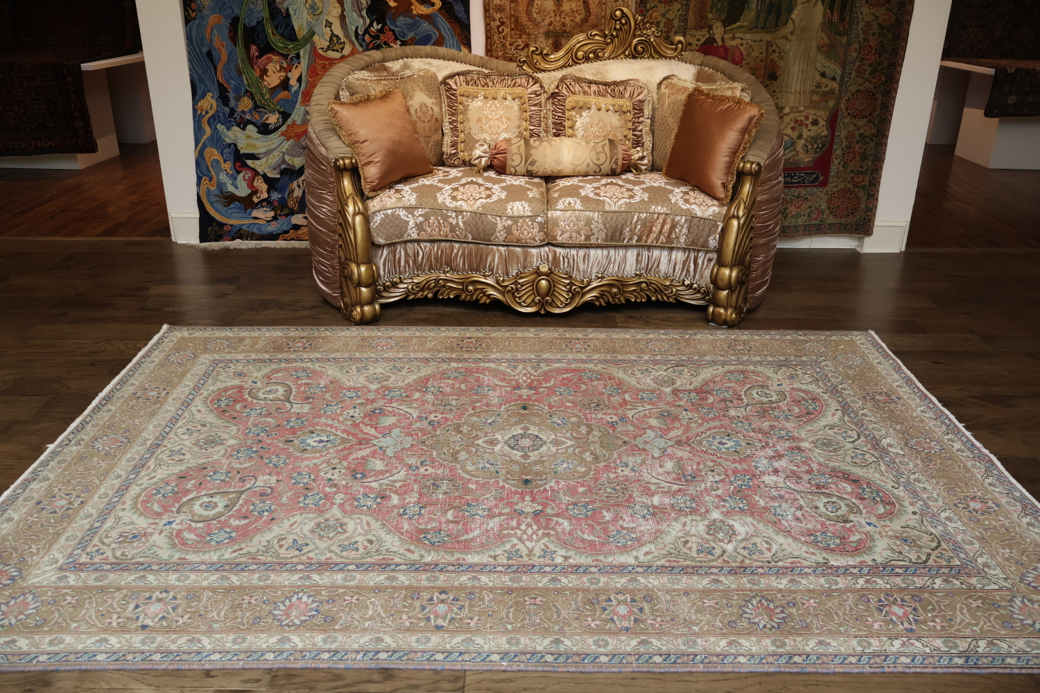 Distressed Pink Mashad Persian Area Rug 6x9