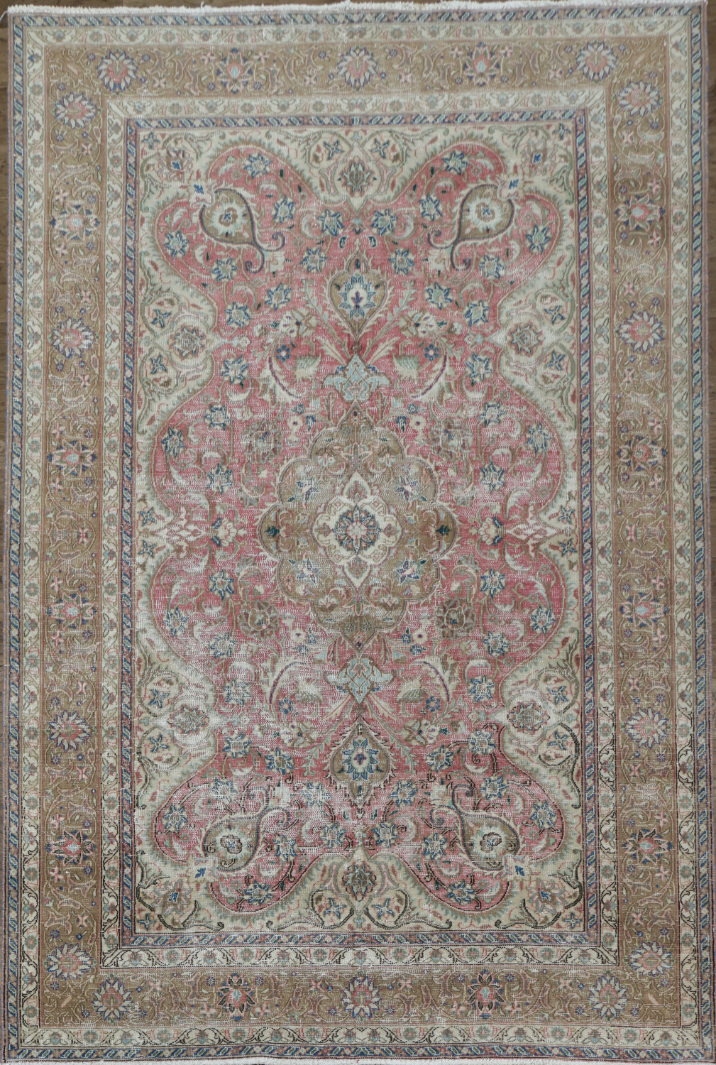 Distressed Pink Mashad Persian Area Rug 6x9