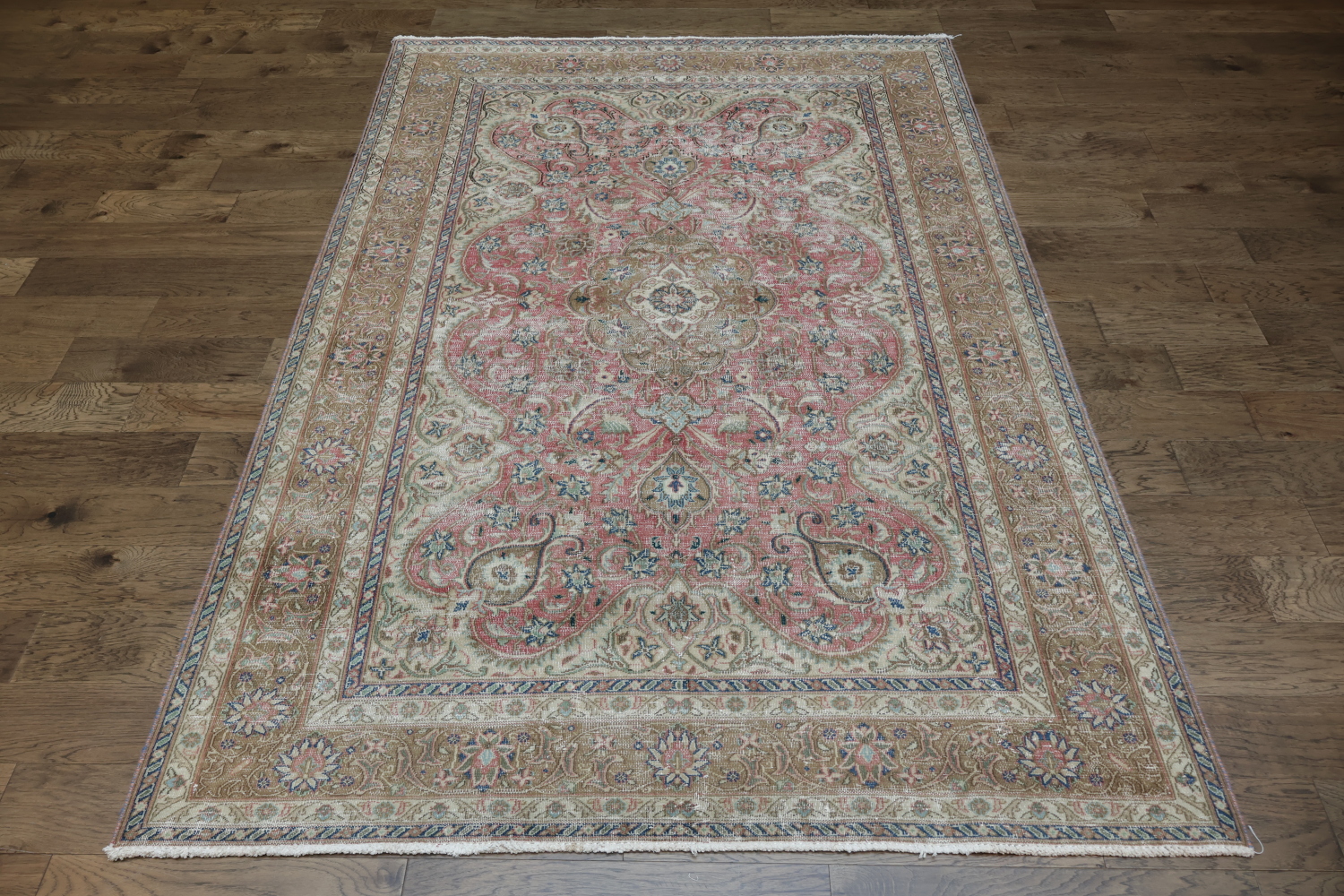 Distressed Pink Mashad Persian Area Rug 6x9