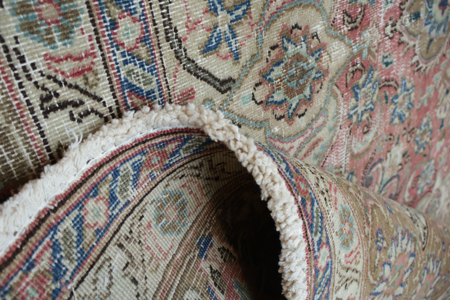 Distressed Pink Mashad Persian Area Rug 6x9