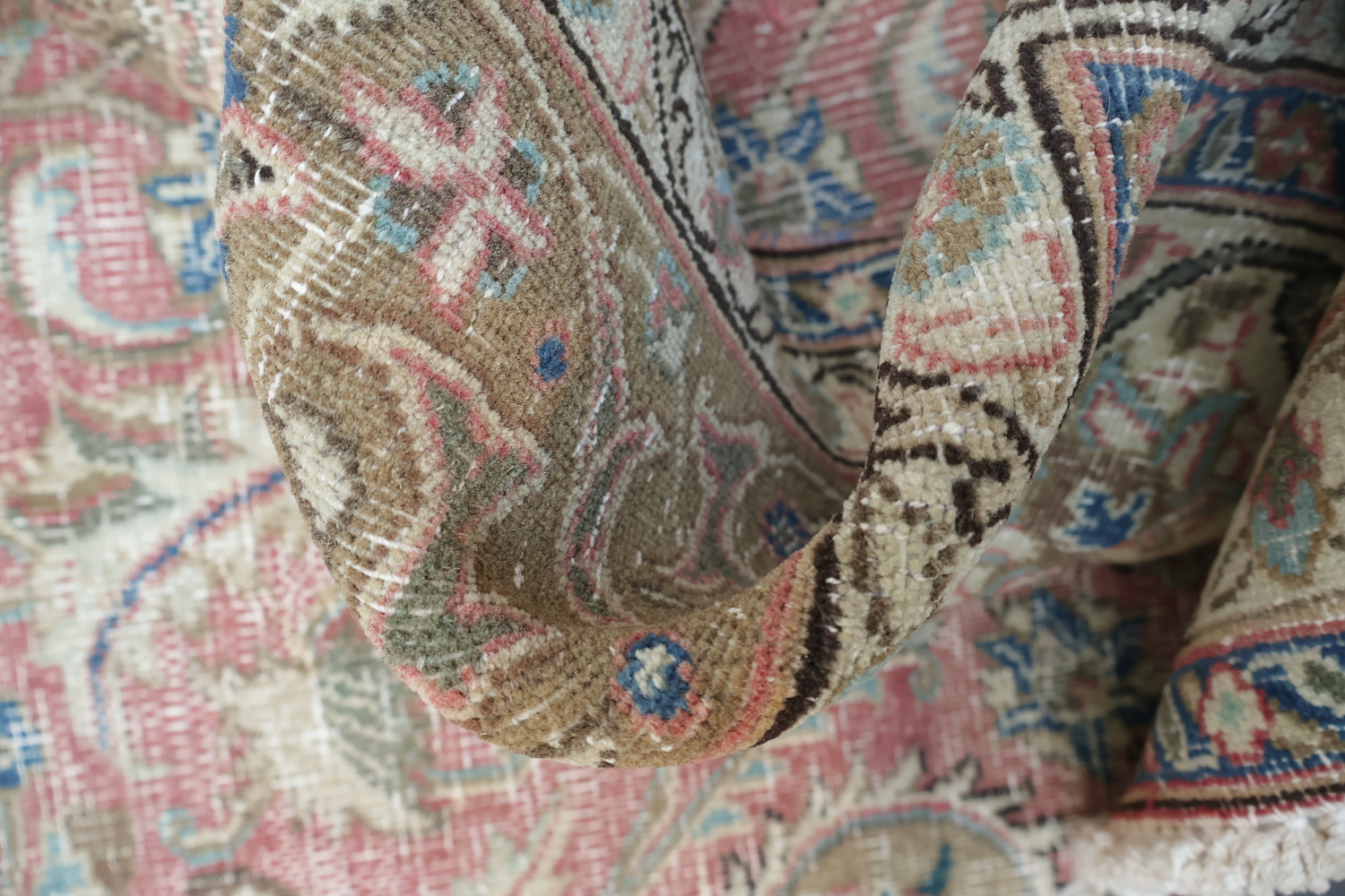 Distressed Pink Mashad Persian Area Rug 6x9