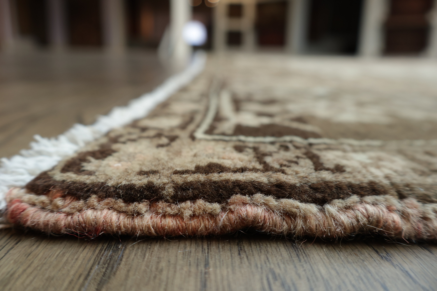 Vintage Geometric Muted Coral Peach Heriz Persian Area Rug 8x11
