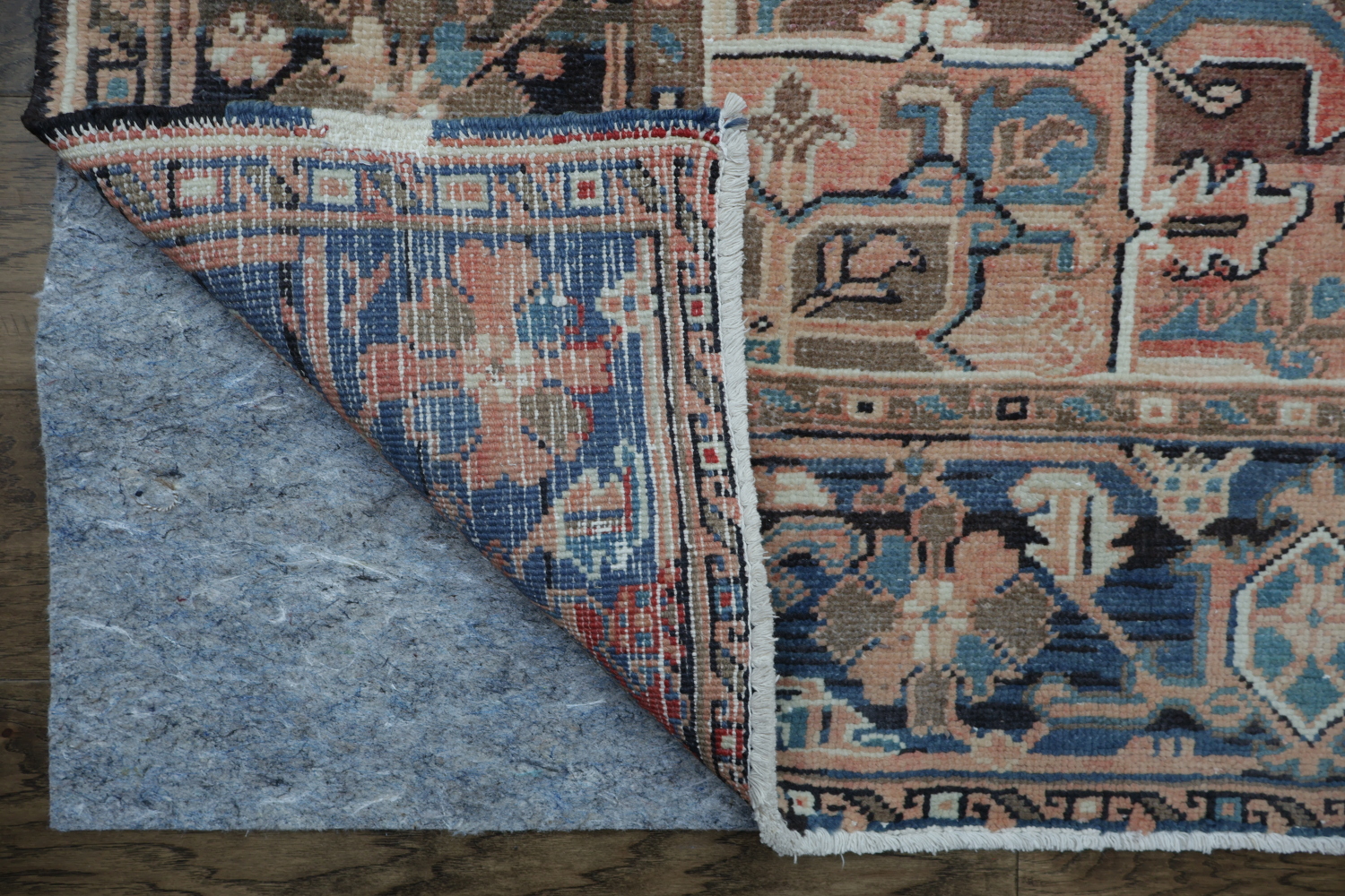 Geometric Coral and Blue Heriz Persian Area Rug 8x11