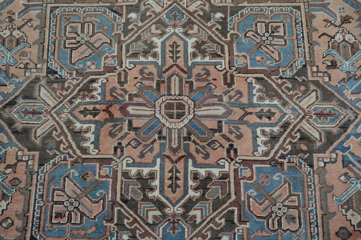 Geometric Coral and Blue Heriz Persian Area Rug 8x11
