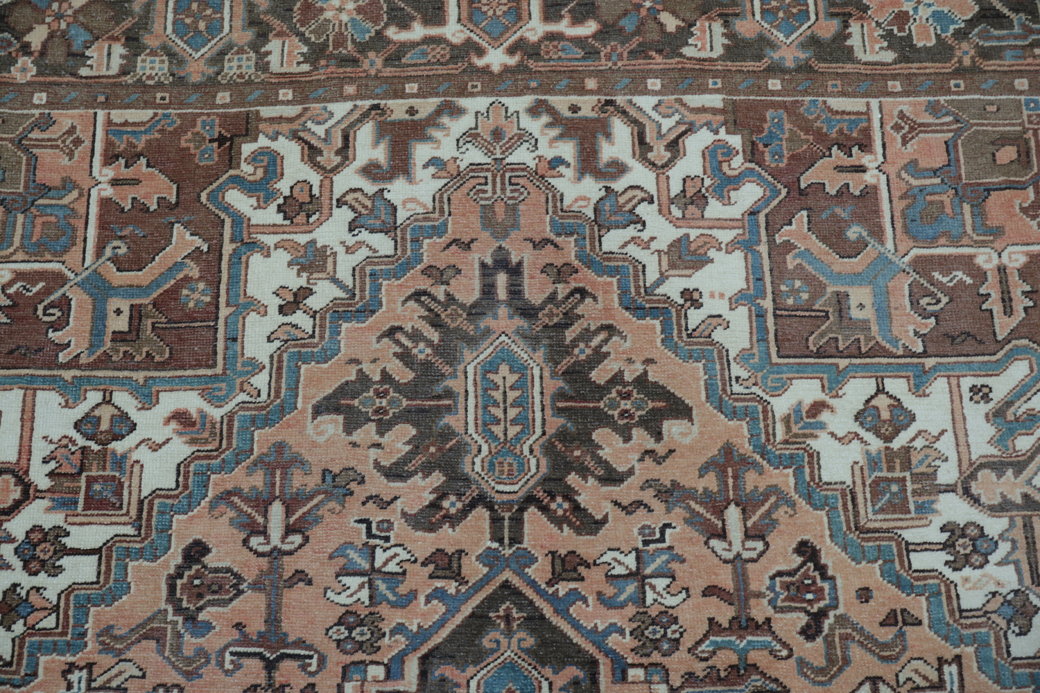 Geometric Coral and Blue Heriz Persian Area Rug 8x11