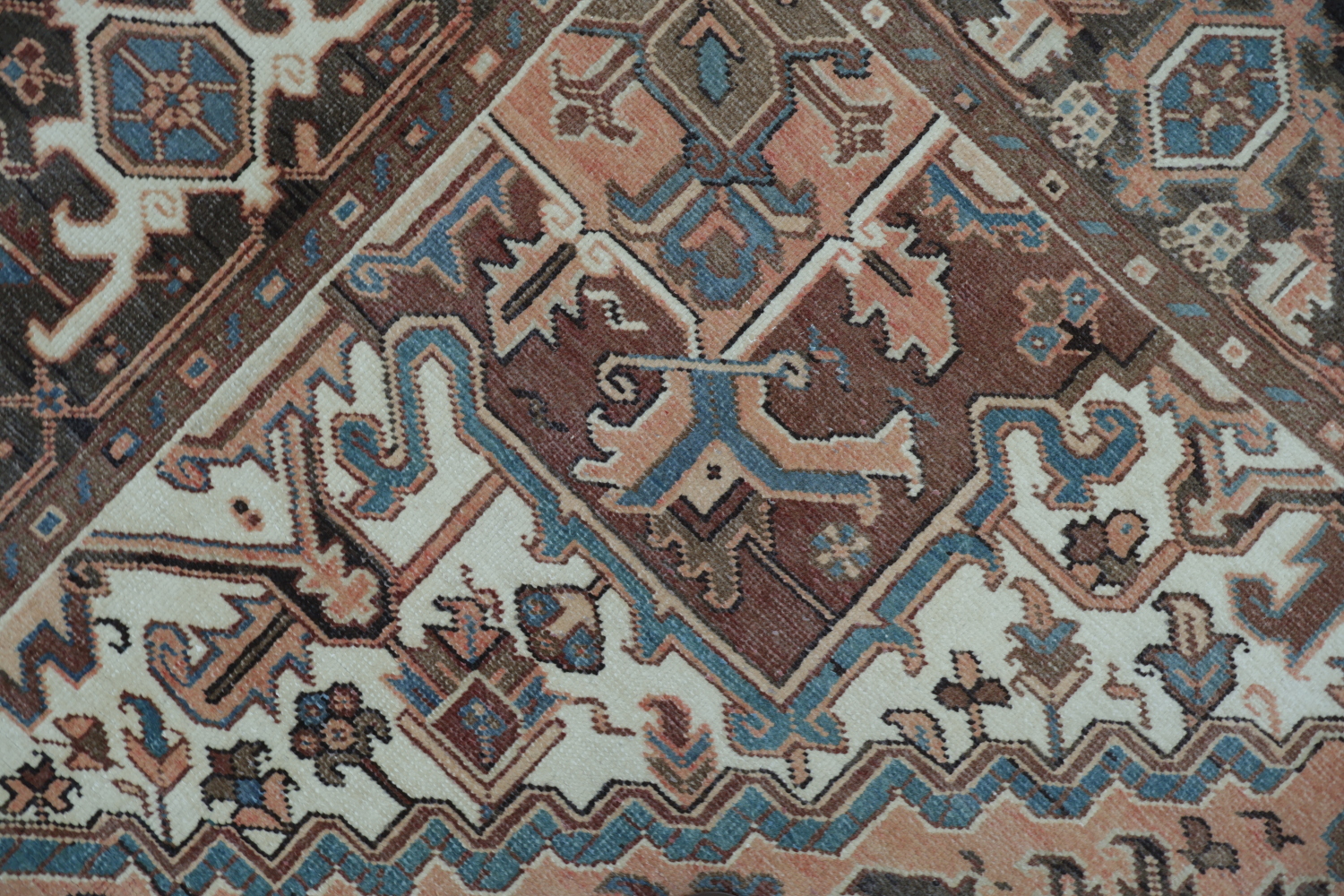 Geometric Coral and Blue Heriz Persian Area Rug 8x11