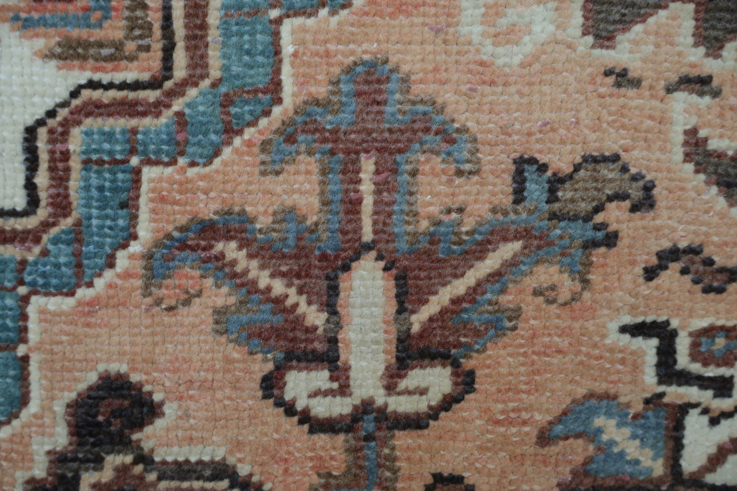 Geometric Coral and Blue Heriz Persian Area Rug 8x11