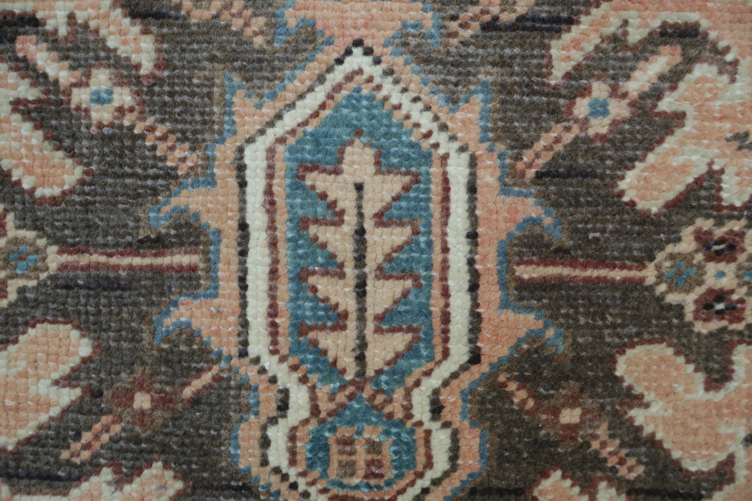 Geometric Coral and Blue Heriz Persian Area Rug 8x11