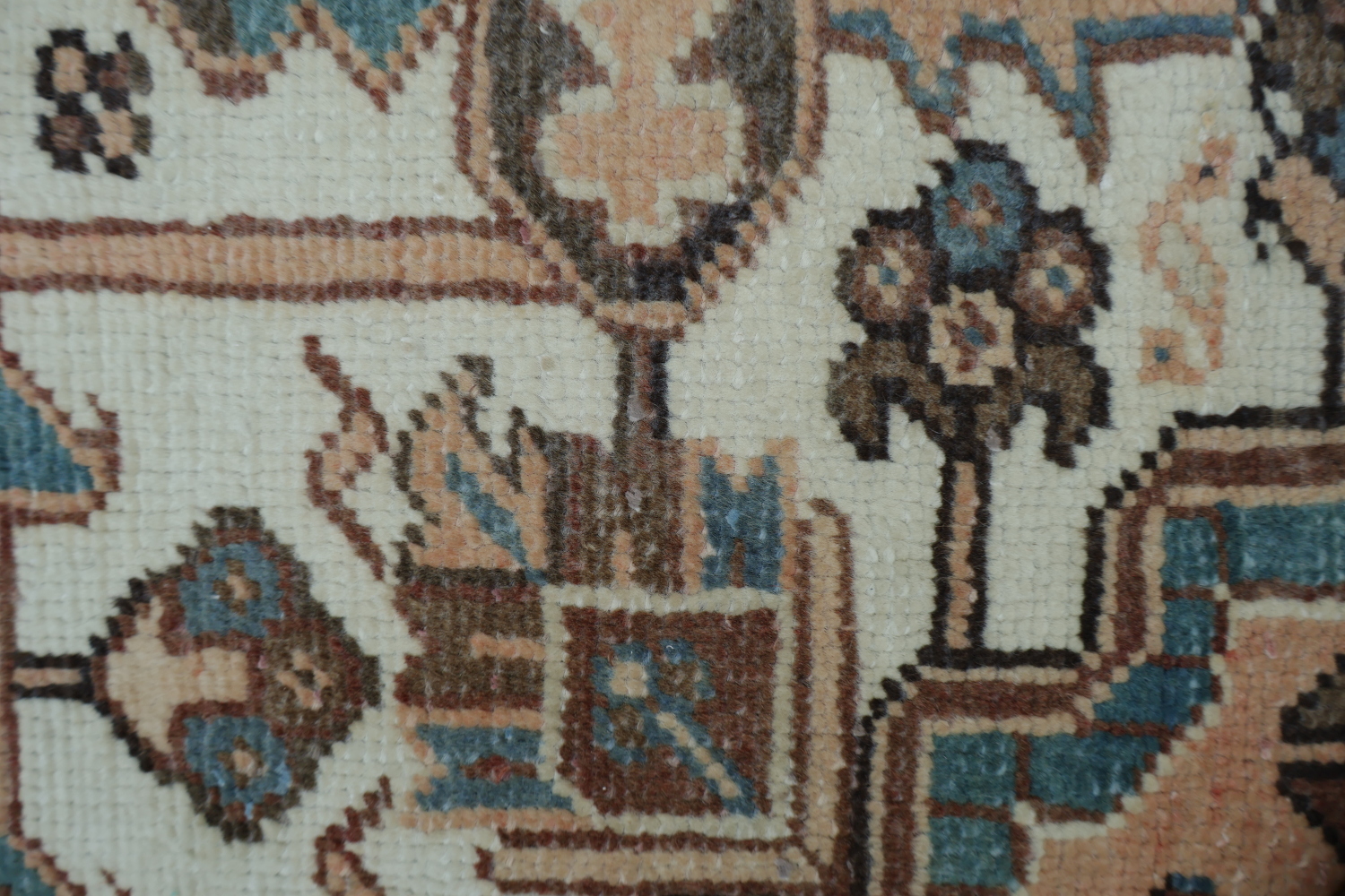 Geometric Coral and Blue Heriz Persian Area Rug 8x11