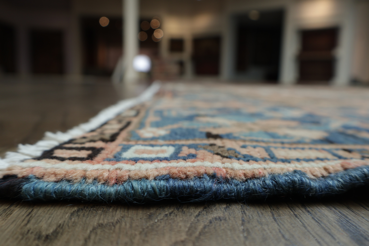 Geometric Coral and Blue Heriz Persian Area Rug 8x11