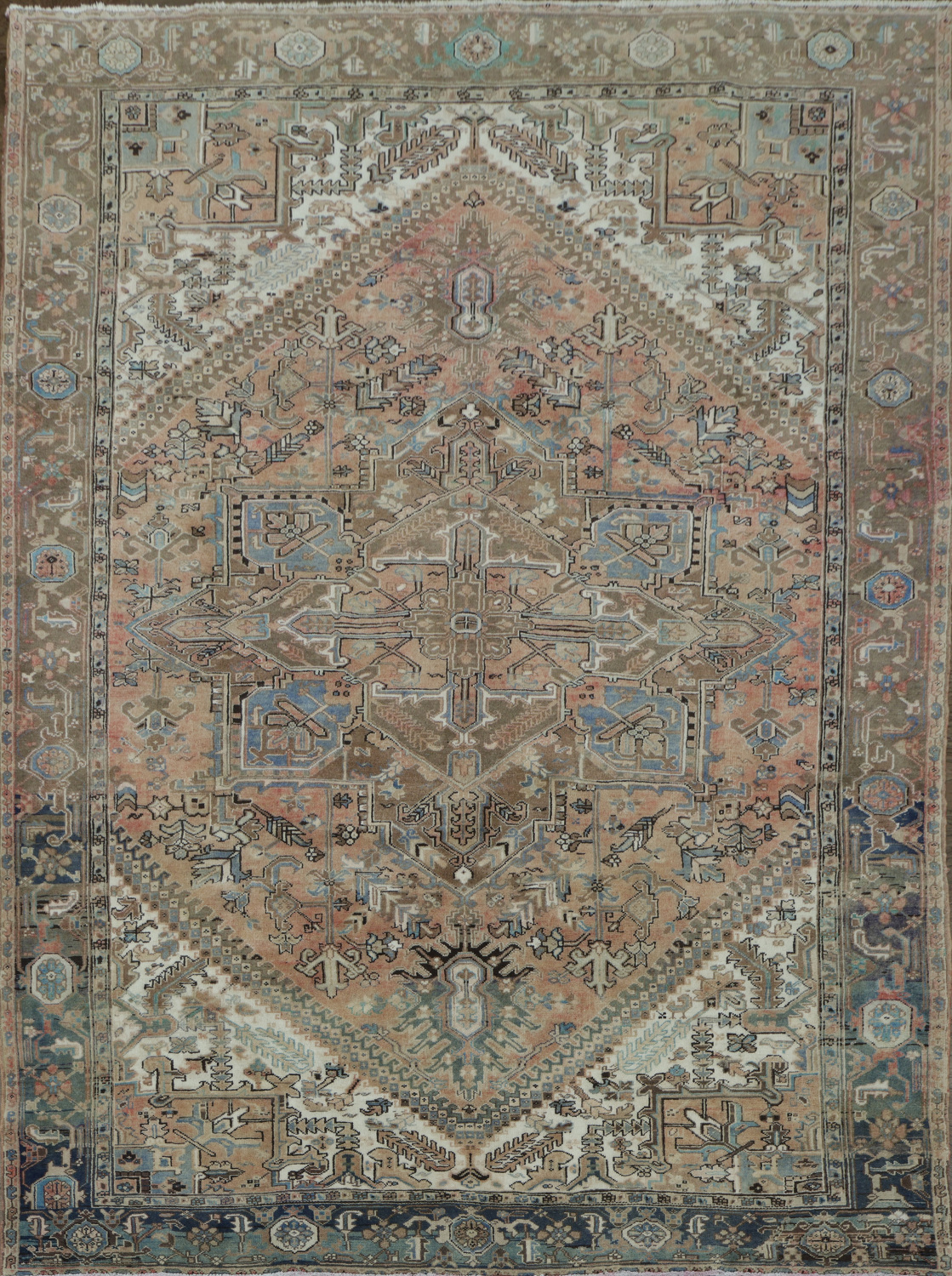 Vintage Geometric Heriz Persian Area Rug 8x11