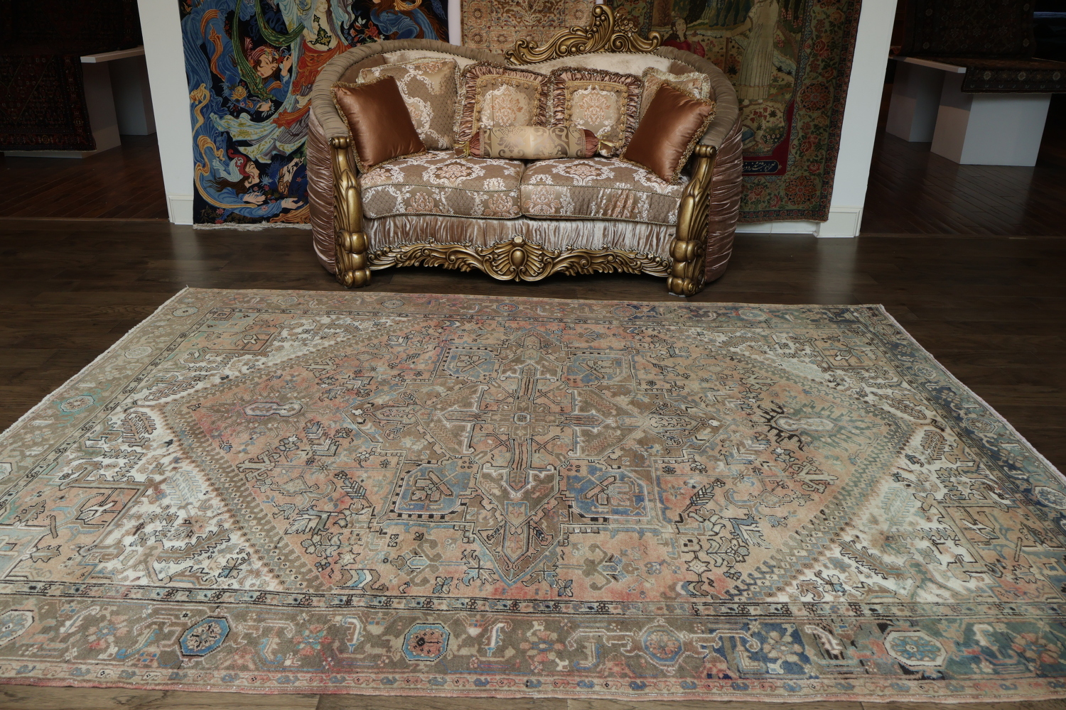 Vintage Geometric Heriz Persian Area Rug 8x11