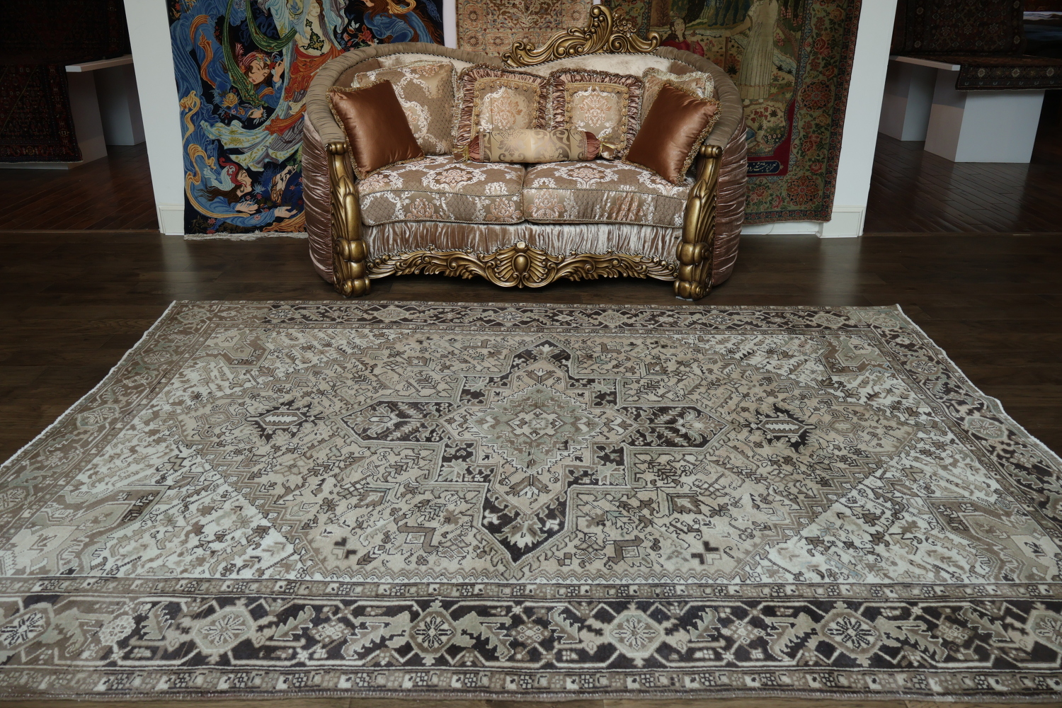 Classic Muted Peach Heriz Persian Area Rug in Neutral Tones 8x10