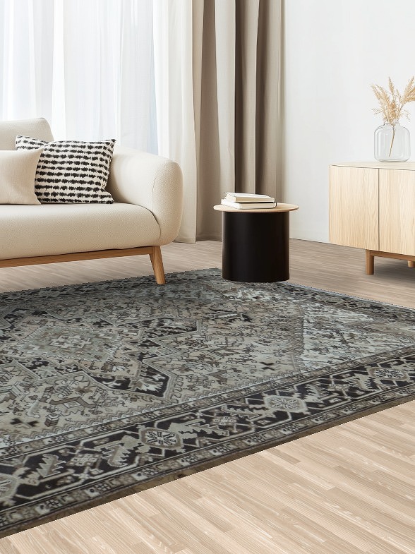 Classic Muted Peach Heriz Persian Area Rug in Neutral Tones 8x10
