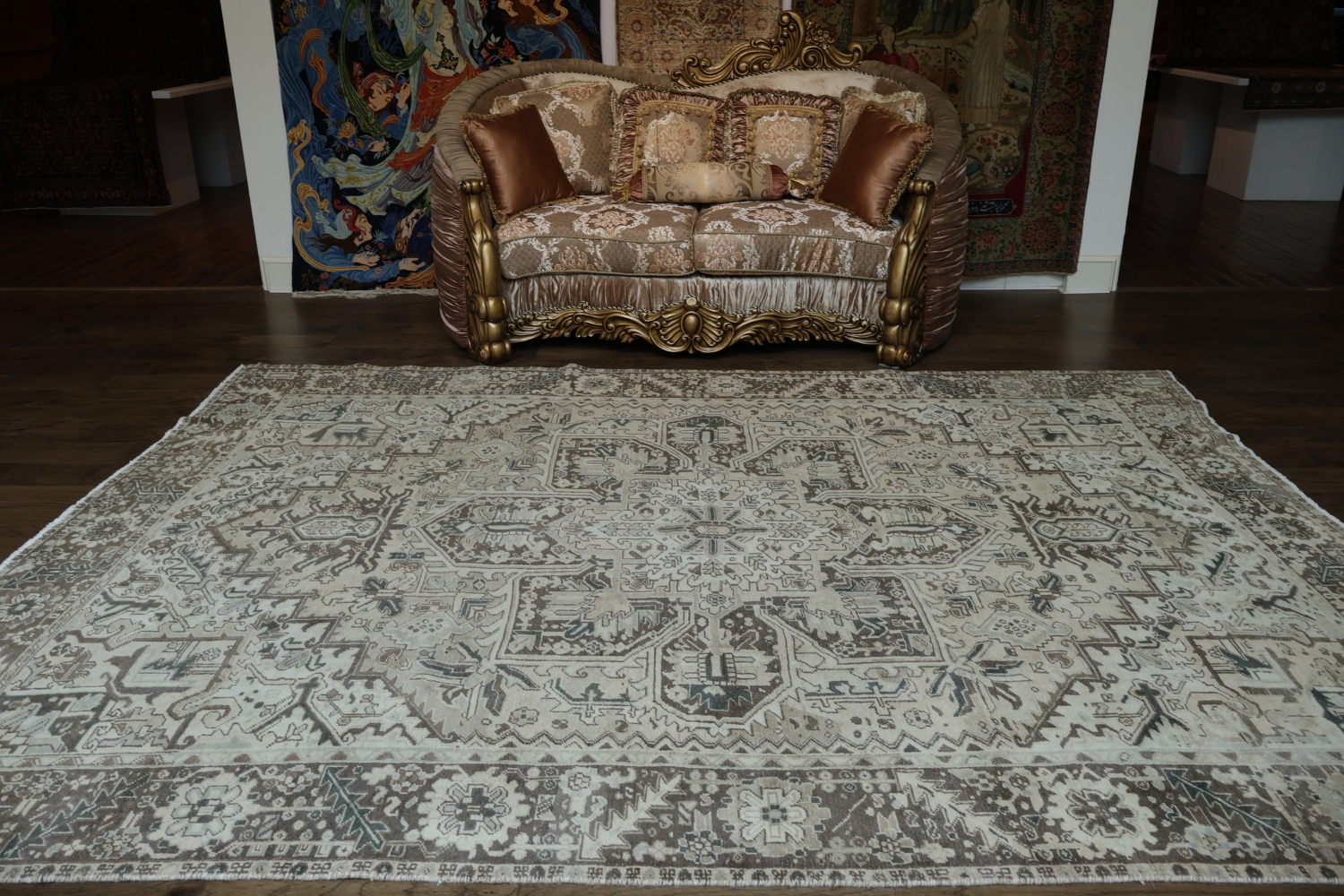 Vintage Muted Color Vintage Heriz Persian Area Rug 8x11