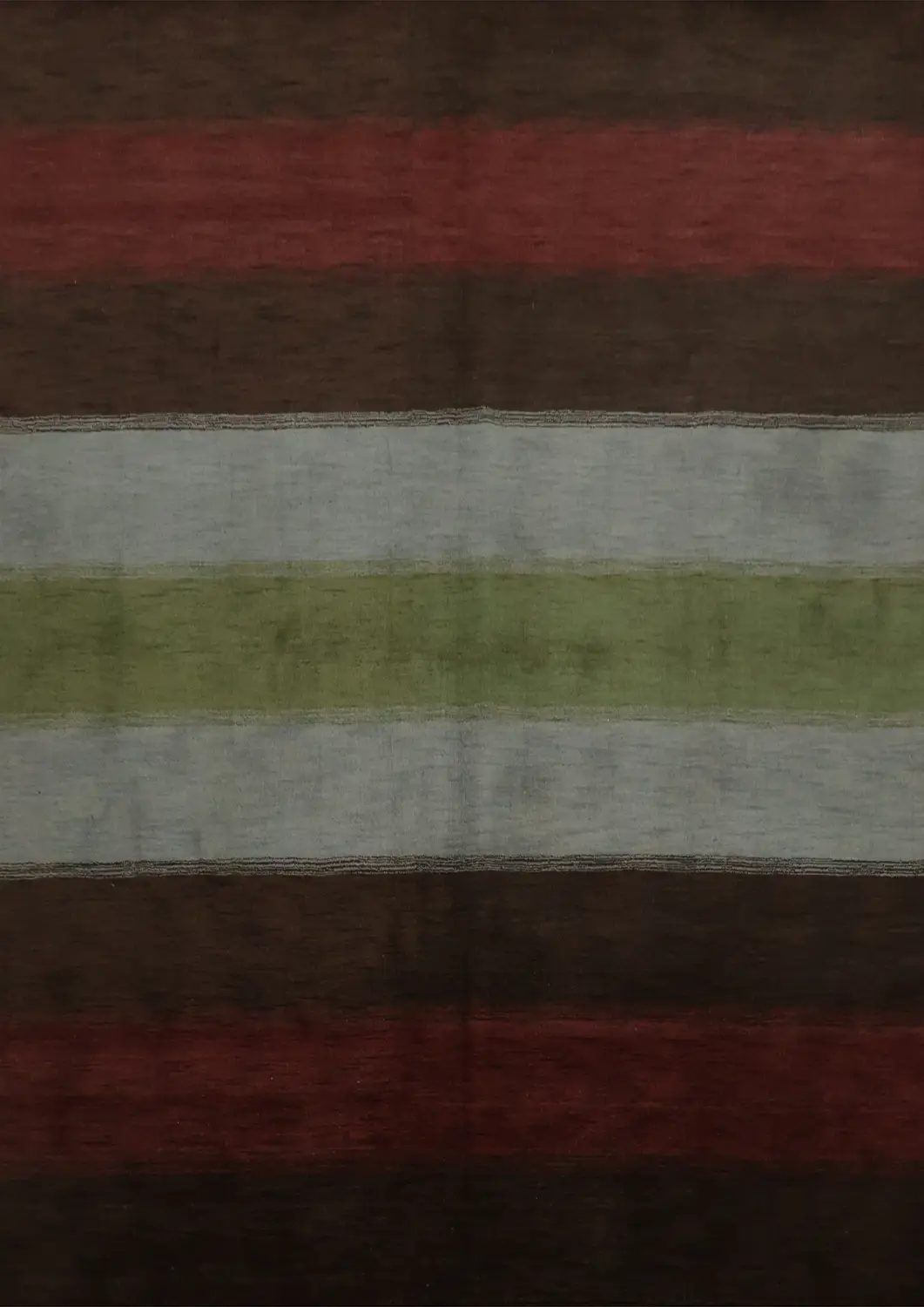 Sleek Striped Gabbeh Rug in Muted Green, Red, and Brown 8x10