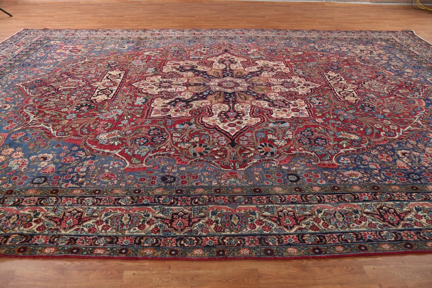 Pre-1900 Antique Vegetable Dye Yazd Large Persian Rug 11x16