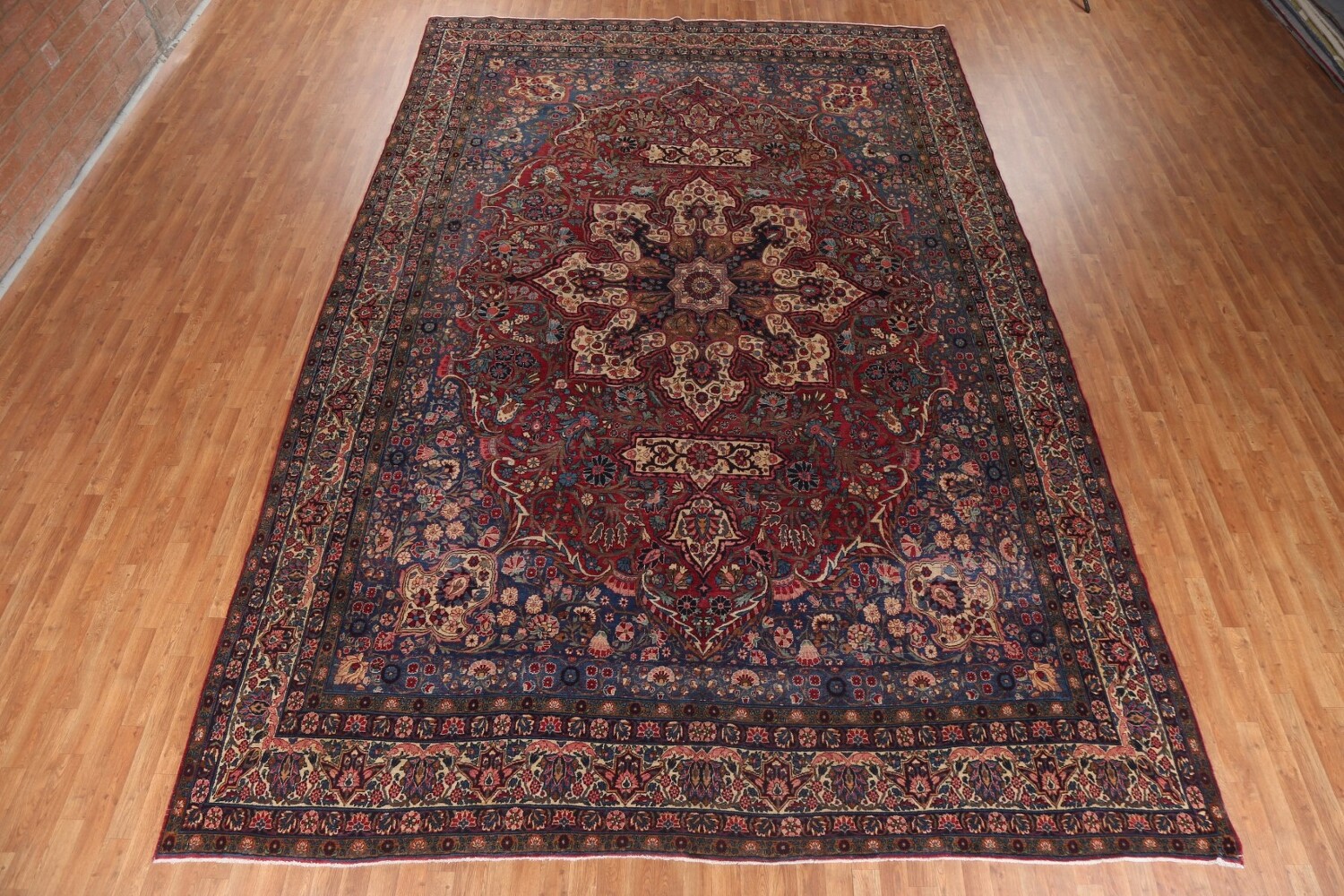 Pre-1900 Antique Vegetable Dye Yazd Large Persian Rug 11x16