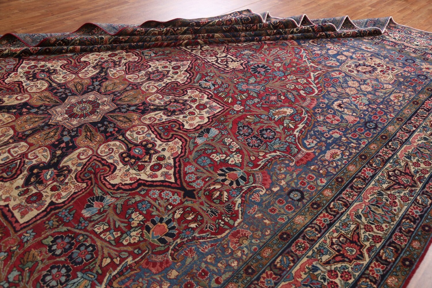 Pre-1900 Antique Vegetable Dye Yazd Large Persian Rug 11x16