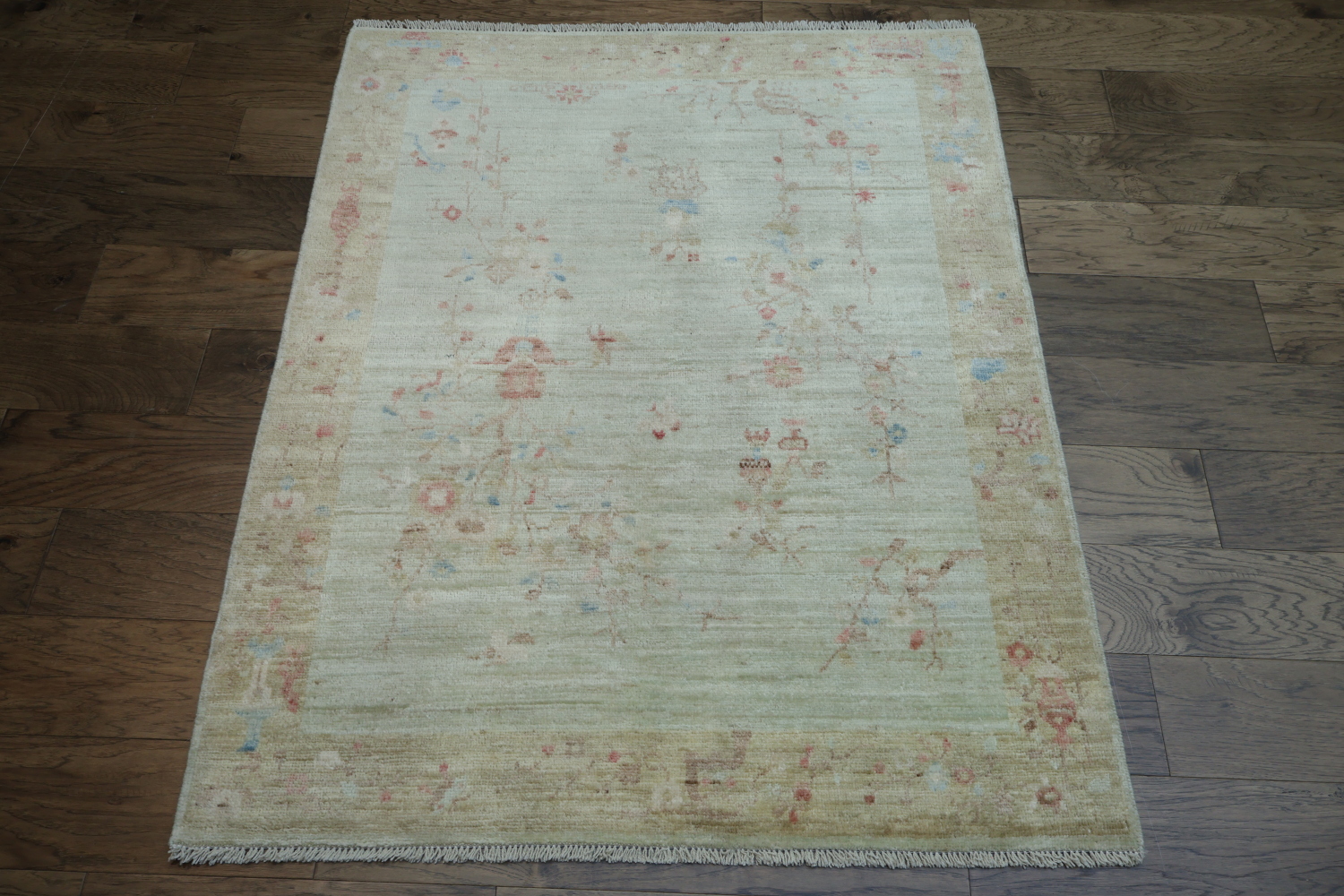 Muted Art Deco Oriental Area Rug Wool 4x5