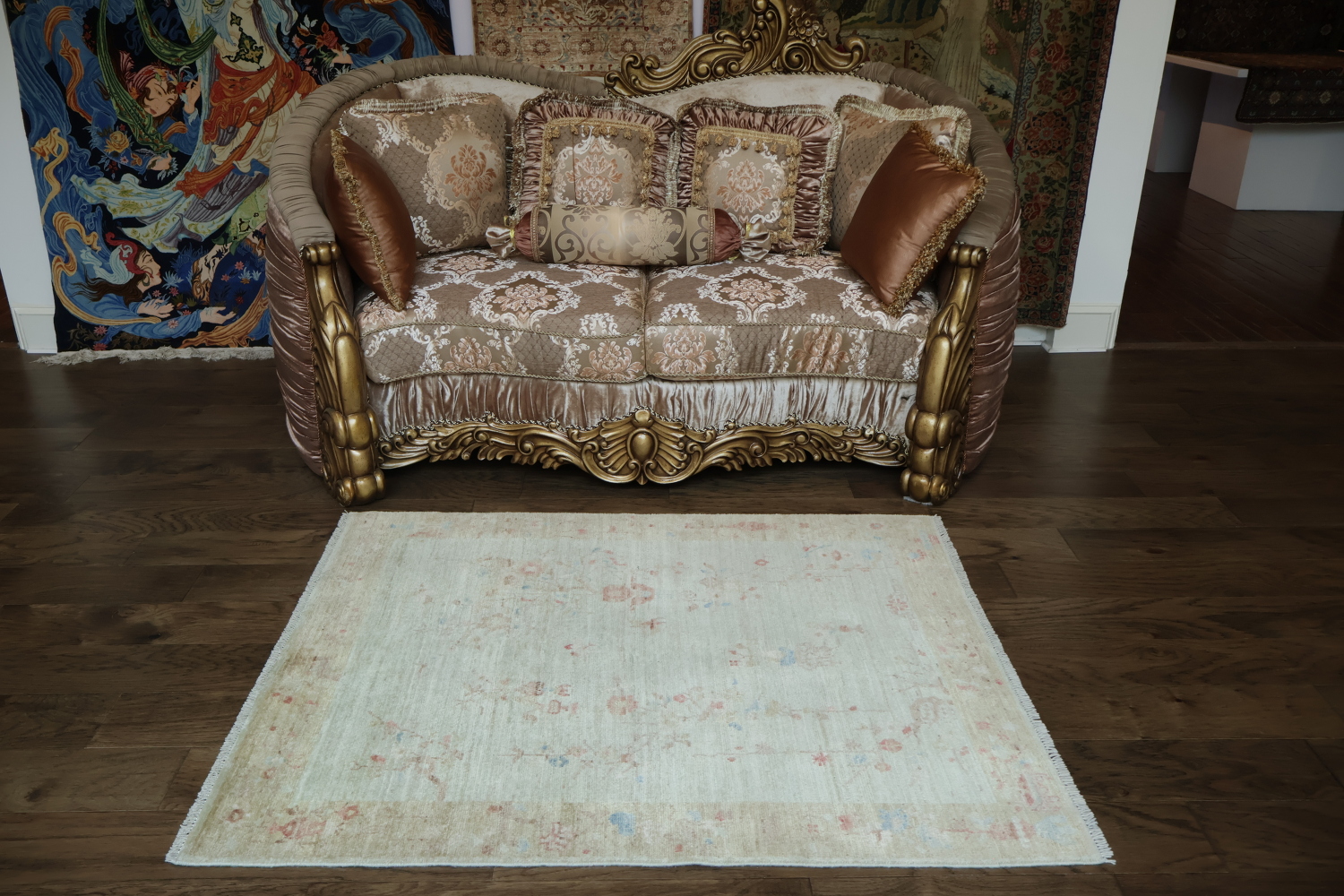 Muted Art Deco Oriental Area Rug Wool 4x5