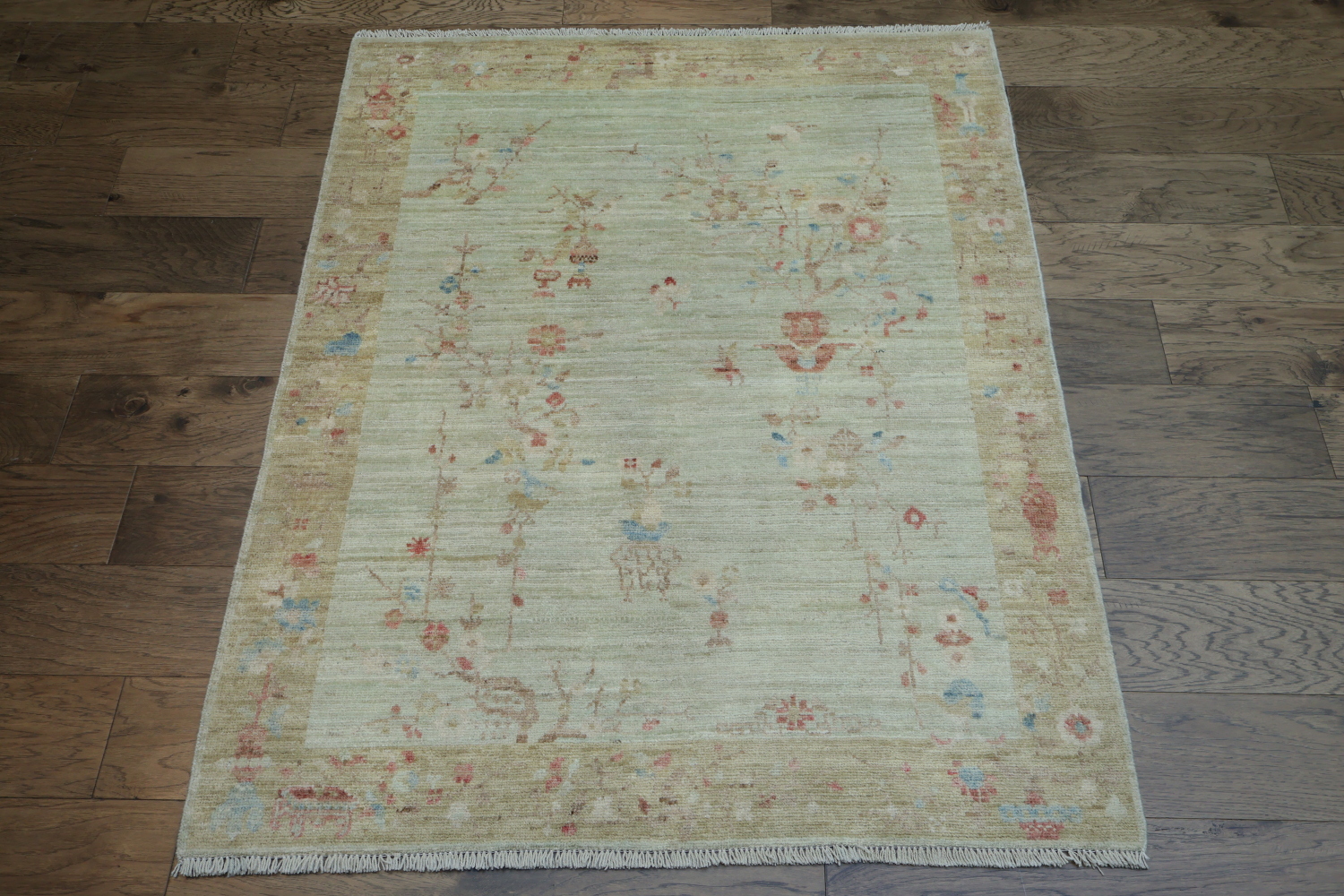 Muted Art Deco Oriental Area Rug Wool 4x5