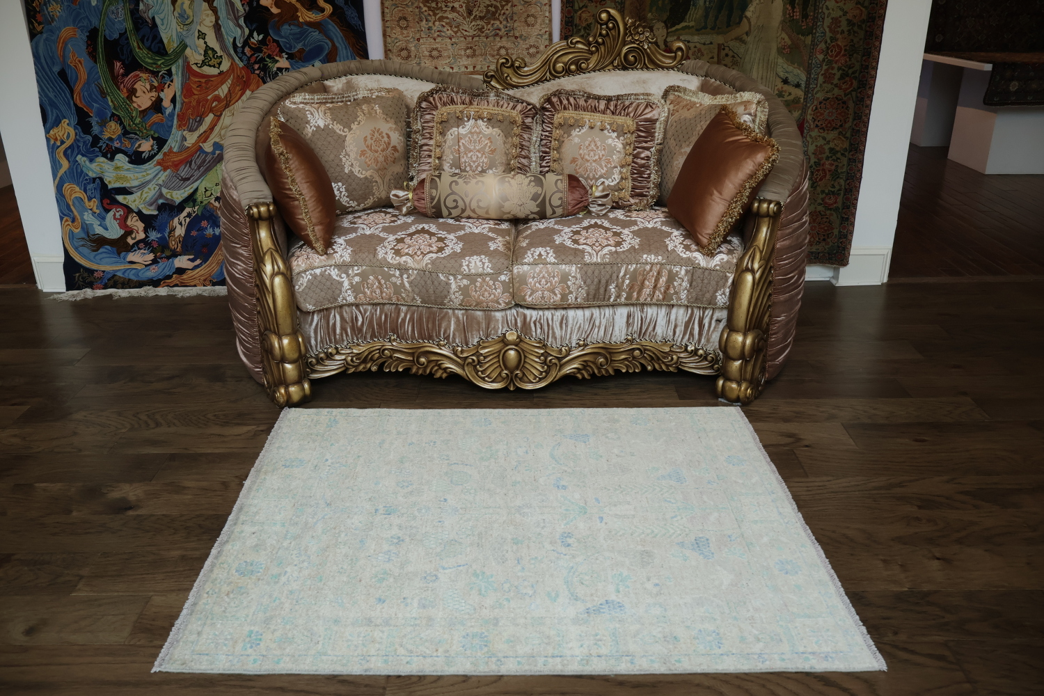 High-Quality Beige Rug with Timeless Blue Accents and Patterns 4x5