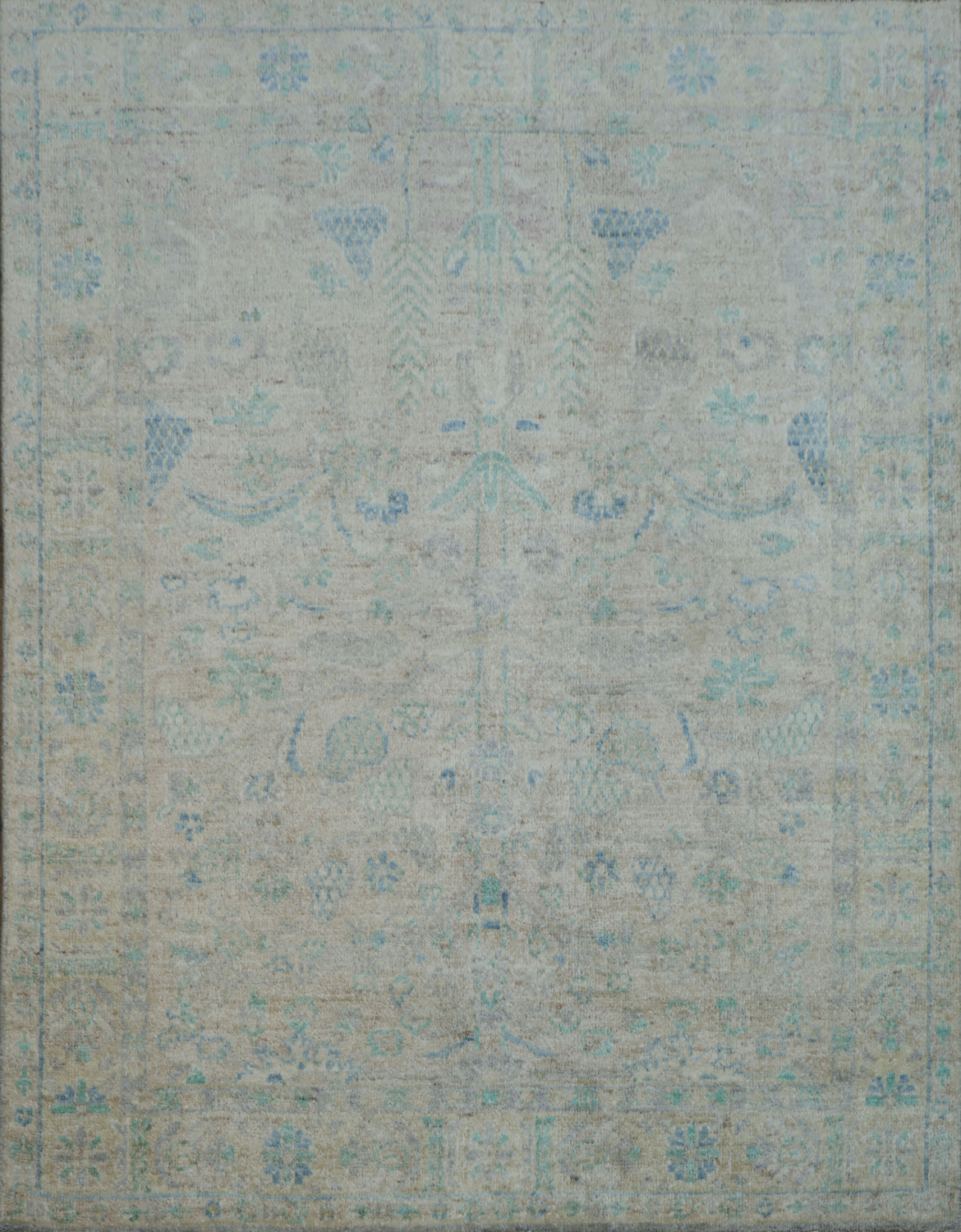 High-Quality Beige Rug with Timeless Blue Accents and Patterns 4x5