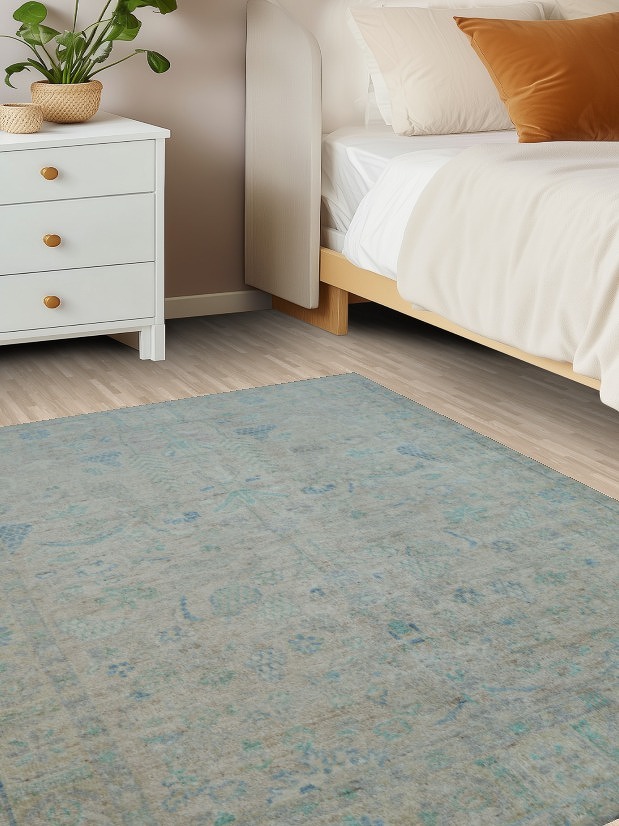 High-Quality Beige Rug with Timeless Blue Accents and Patterns 4x5