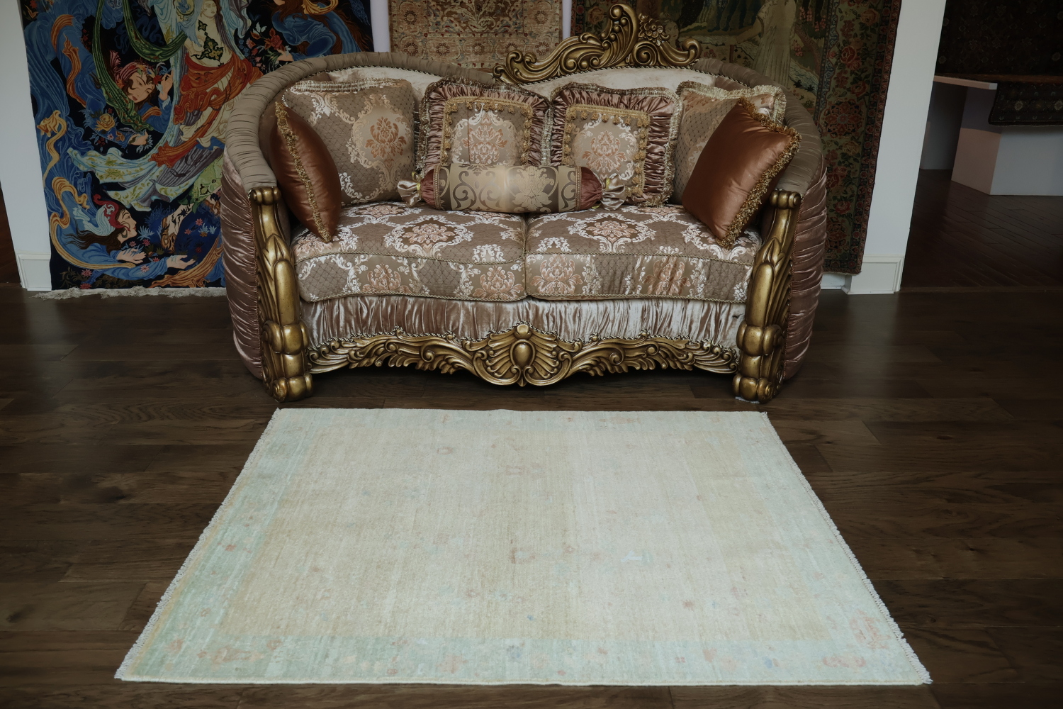 Muted Art Deco Oriental Area Rug 4x5