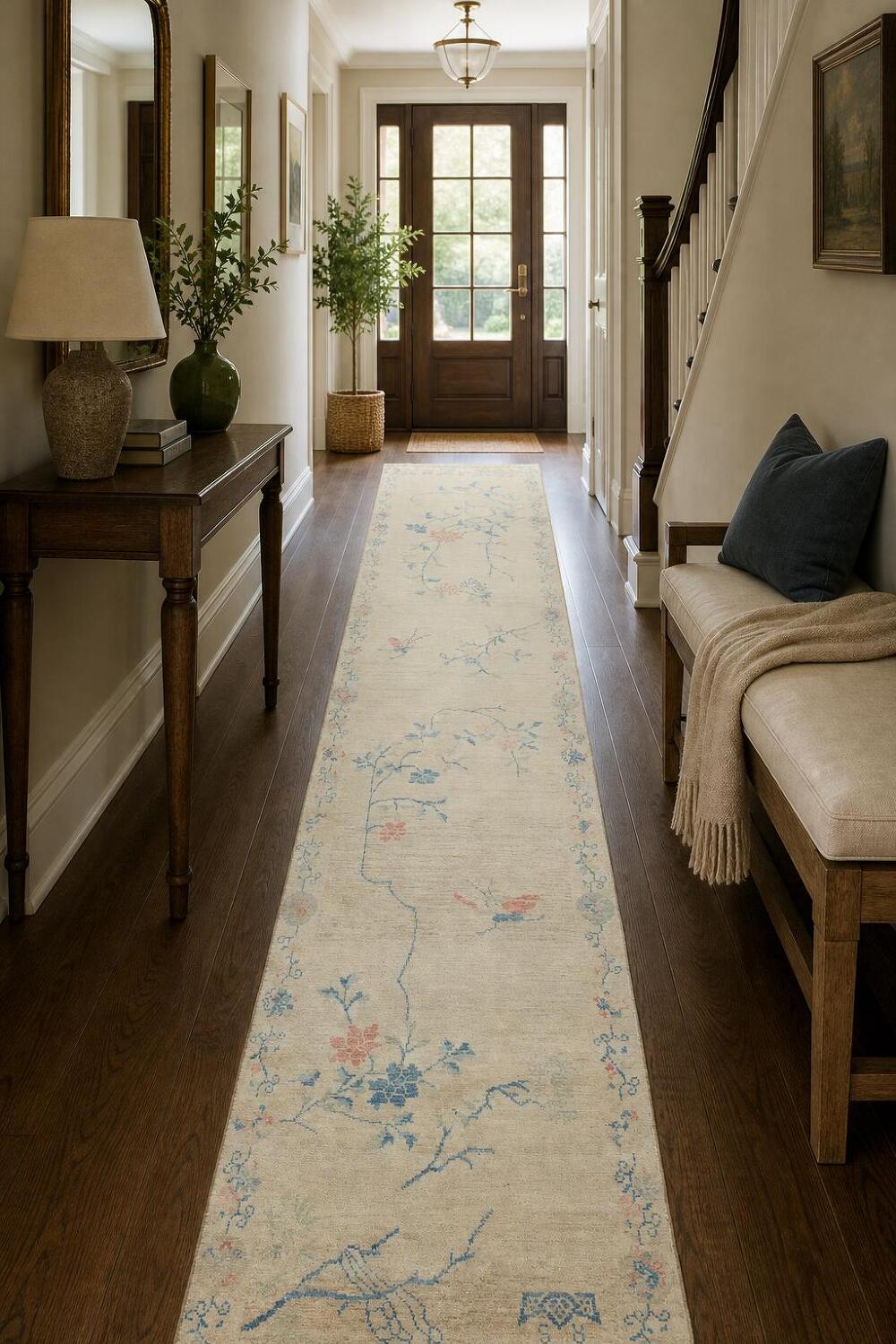 Pastel Tones and Floral Motifs in an Artistic Vintage Style Runner 3'x12'