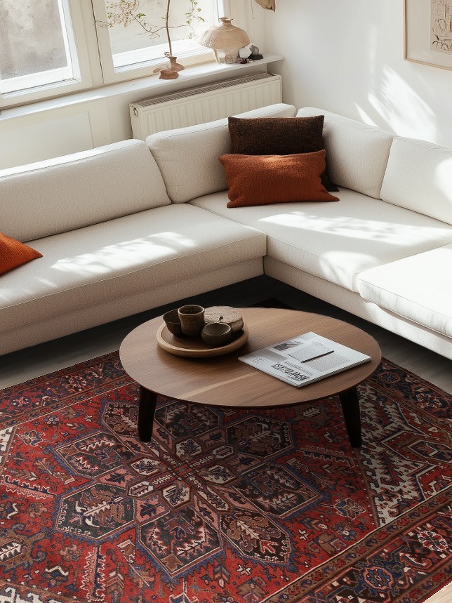 Geometric Red Heriz Persian Area Rug 7x9