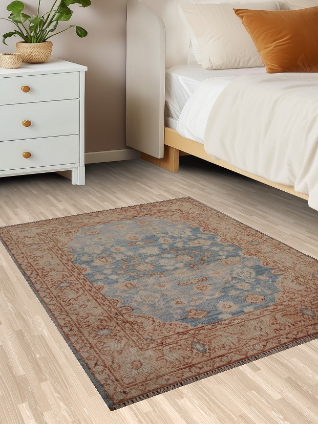 Vegetable Dye Oushak Turkish Wool Rug 3x4