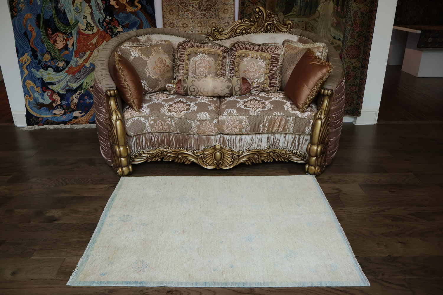Vegetable Dye Art Deco Turkish Area Rug 4x5