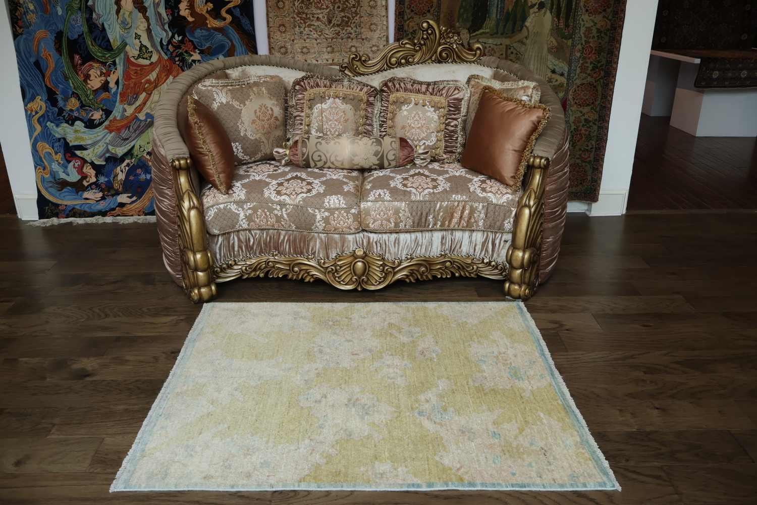 Vegetable Dye Wool Oushak Turkish Area Rug 4x5