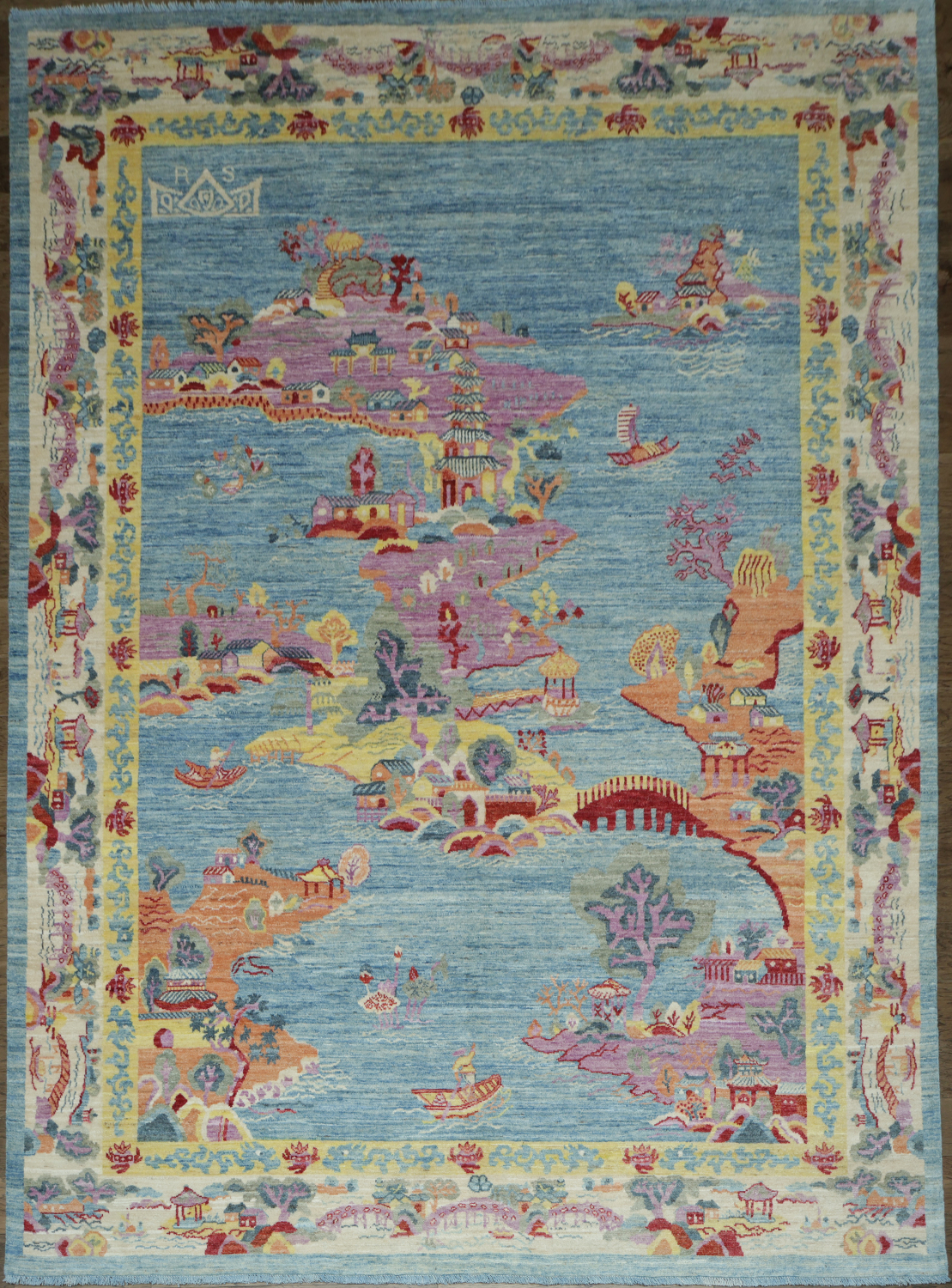 Vegetable Dye Art Deco Oriental Area Rug 9x12