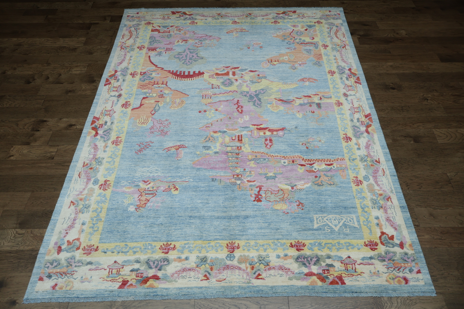 Vegetable Dye Art Deco Oriental Area Rug 9x12