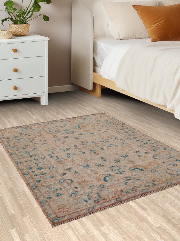 Vegetable Dye Oushak Turkish Wool Rug 3x4